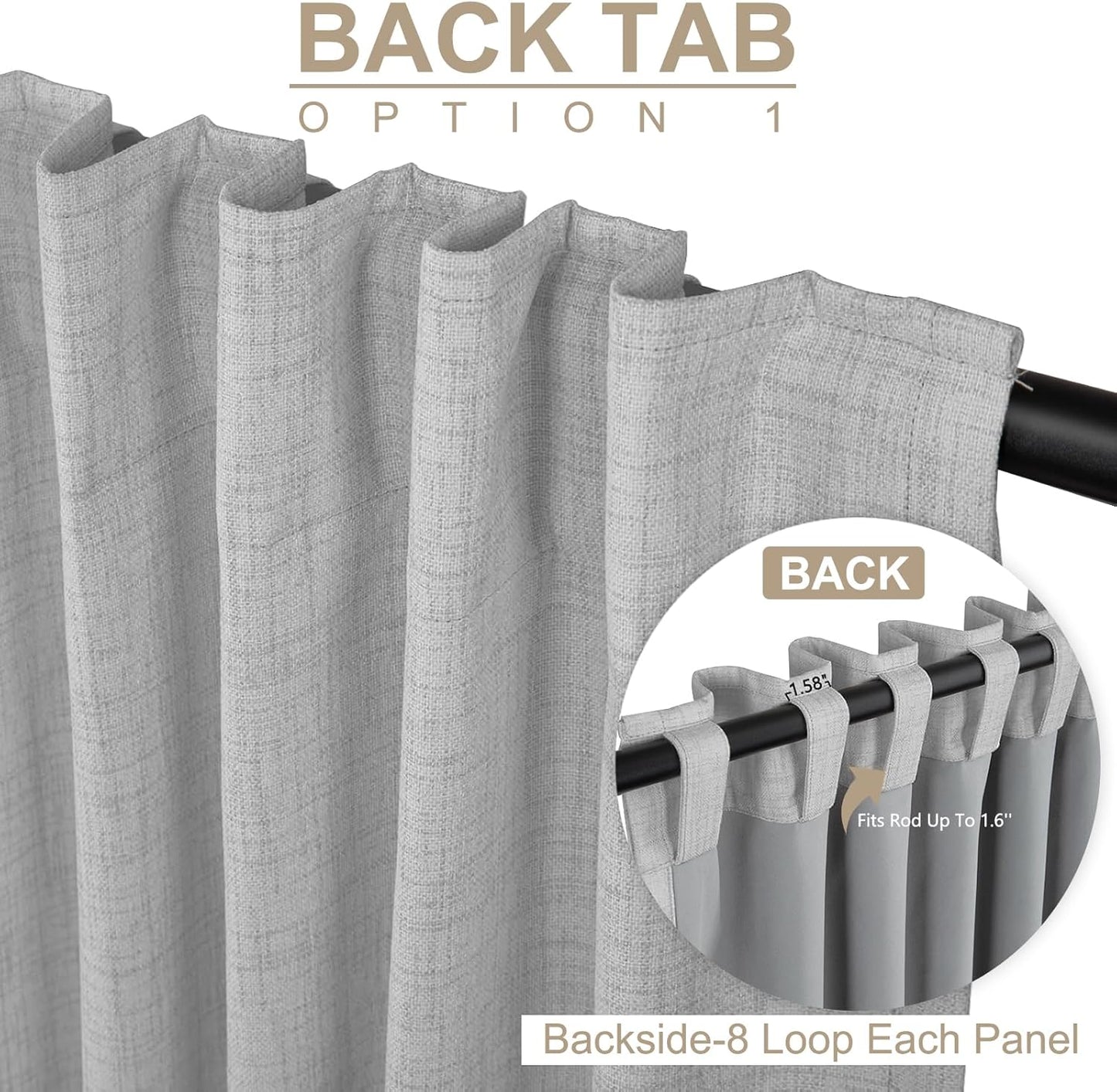 Skiennix 100% Blackout Linen Curtains - Thermal Insulated Drapes for Bedroom | 50" W x 120" L, Grey