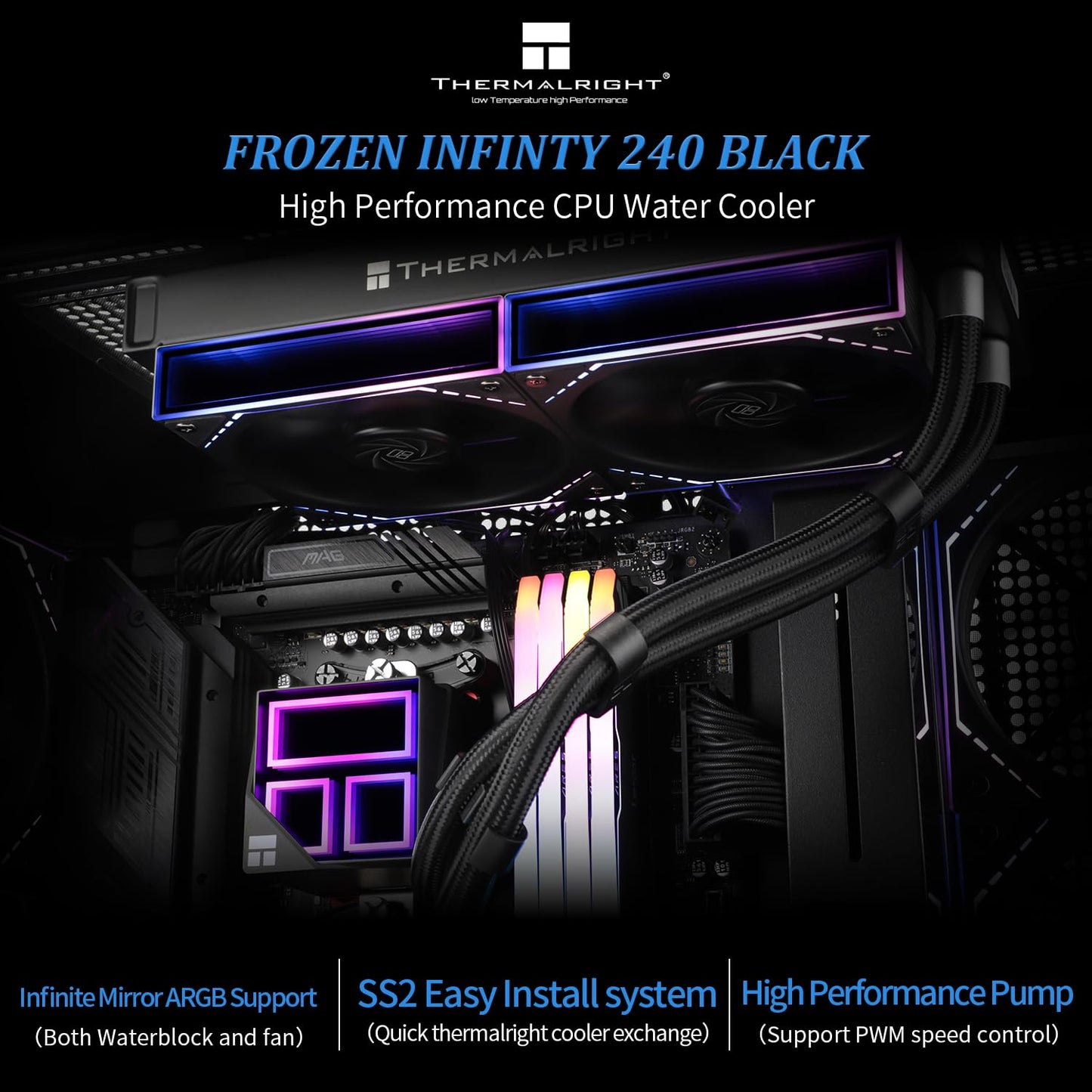 Frozen 240 240mm TL-M12*2 LGA1851/1700/1150/1151/1200/2011/AM4/AM5 Thermalright Infinity Black CPU AIO Cooler