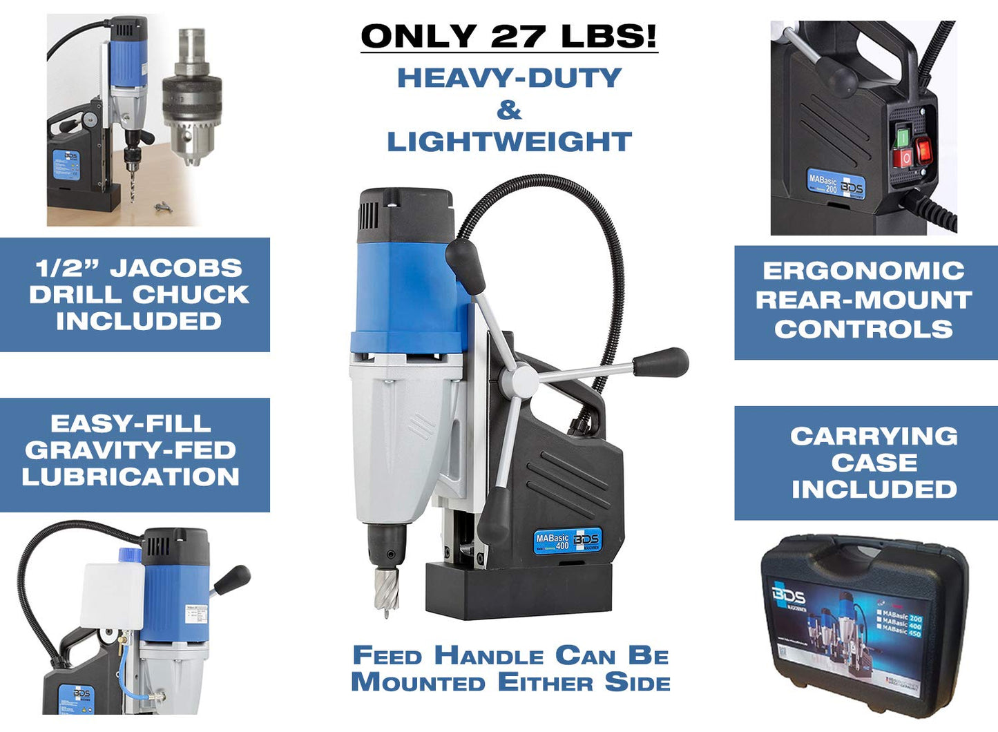 CS Unitec | MABasic 400 | Portable Magnetic Drill Press. Dual Speeds, 9.5 Amp, Drill up to 1-5/8" Diameter – Made in Germany