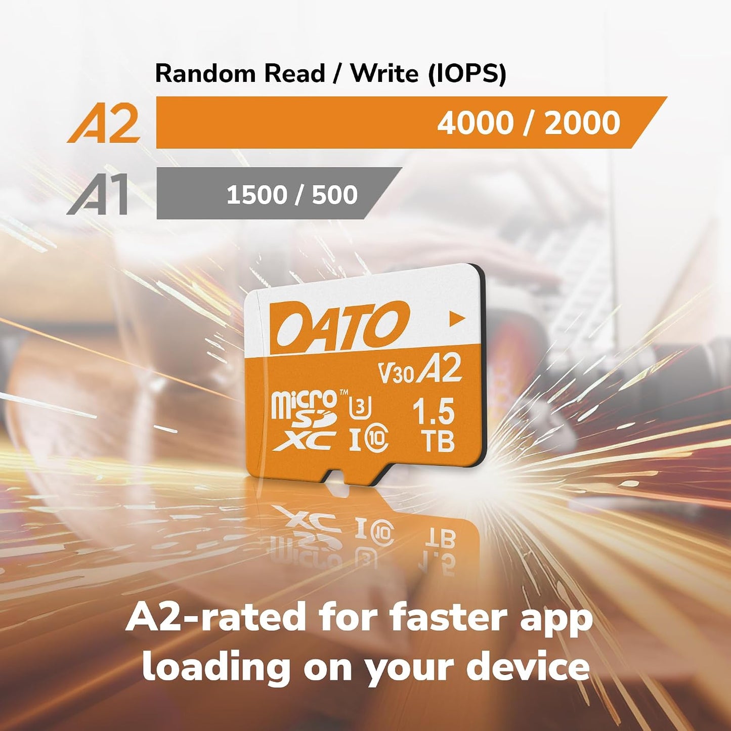 DATO 128GB C10, U3, V30, A2, 4K 160/150 Advance Plus microSDXC Memory Card w/Adapter, UHS-I, UHD, Up to MB/s