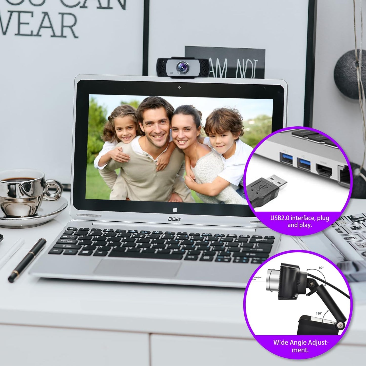 Bocodow 1080p Hd Webcam with Microphone, Wide Angle USB Computer Camera for Pc Mac Laptop, Plug and Play