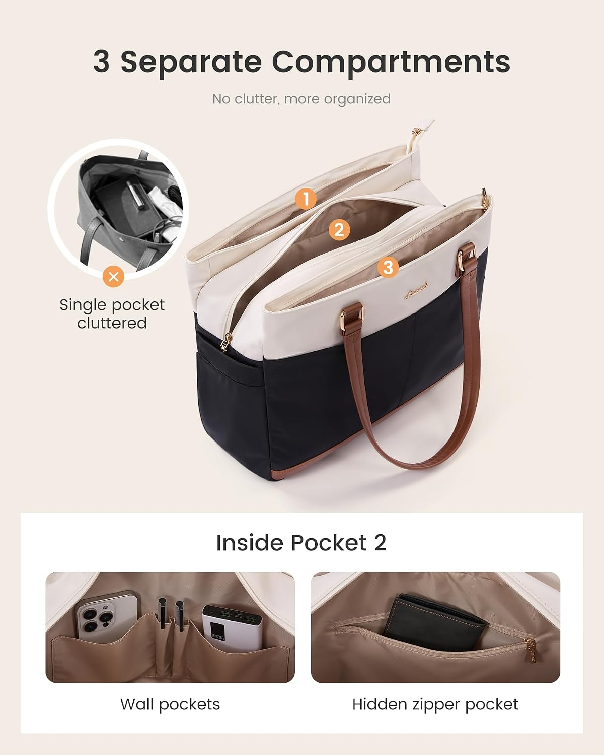 3 LOVEVOOK Laptop Tote Bag for Women with Separate Pocket Work Bag with Large Cup Holder Computer Briefcase for Teacher