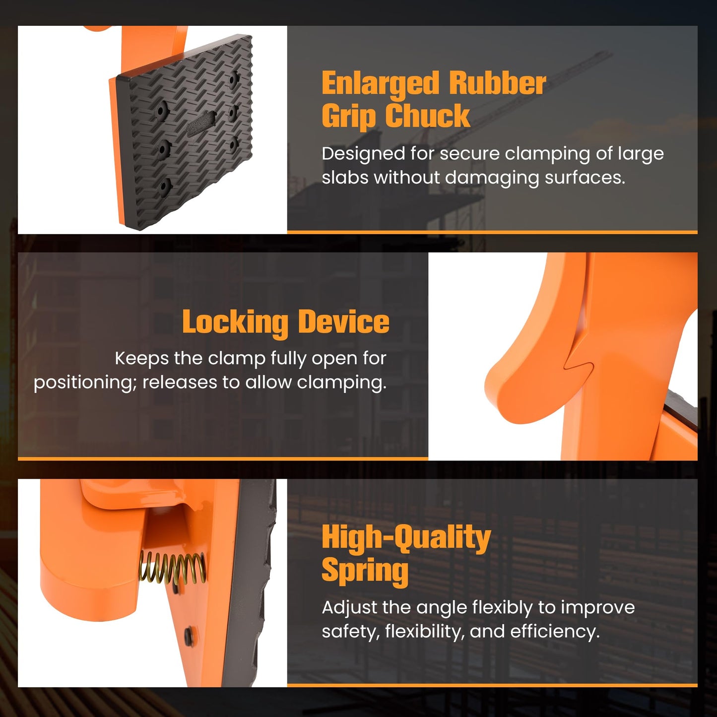 HEYVOZE 860 lbs Granite Slab Lifting Clamp, 1.2–3.4 in Opening A-Type Stone Lifting Clamp, for Stable Handling of Granite, Marble, and Concrete Slabs