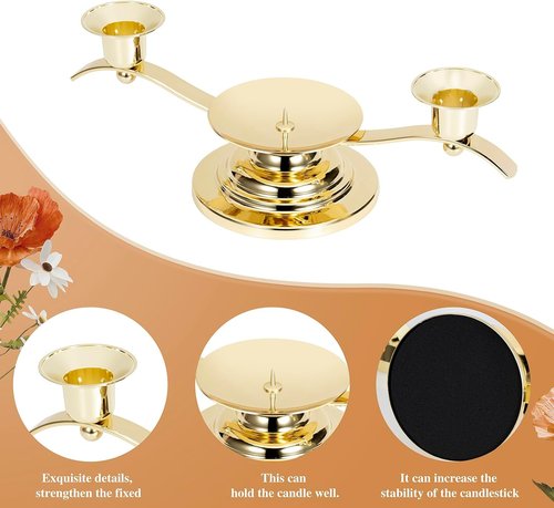 AIBANZE Unity Candle Holders - 3 Arm Wedding Candlestick Holder with Central Spike | Shiny Gold, 11.02'' x 4.33'' x 3.54''