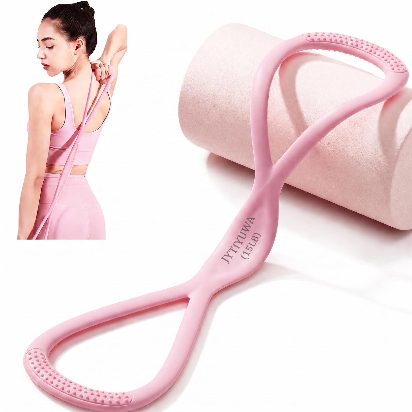 JYTIYUWA Resistance Bands with Handles,Figure 8 Resistance Band Elastic Fitness Bands Exercise Band for Home Yoga Gym Workout Pink 15LB