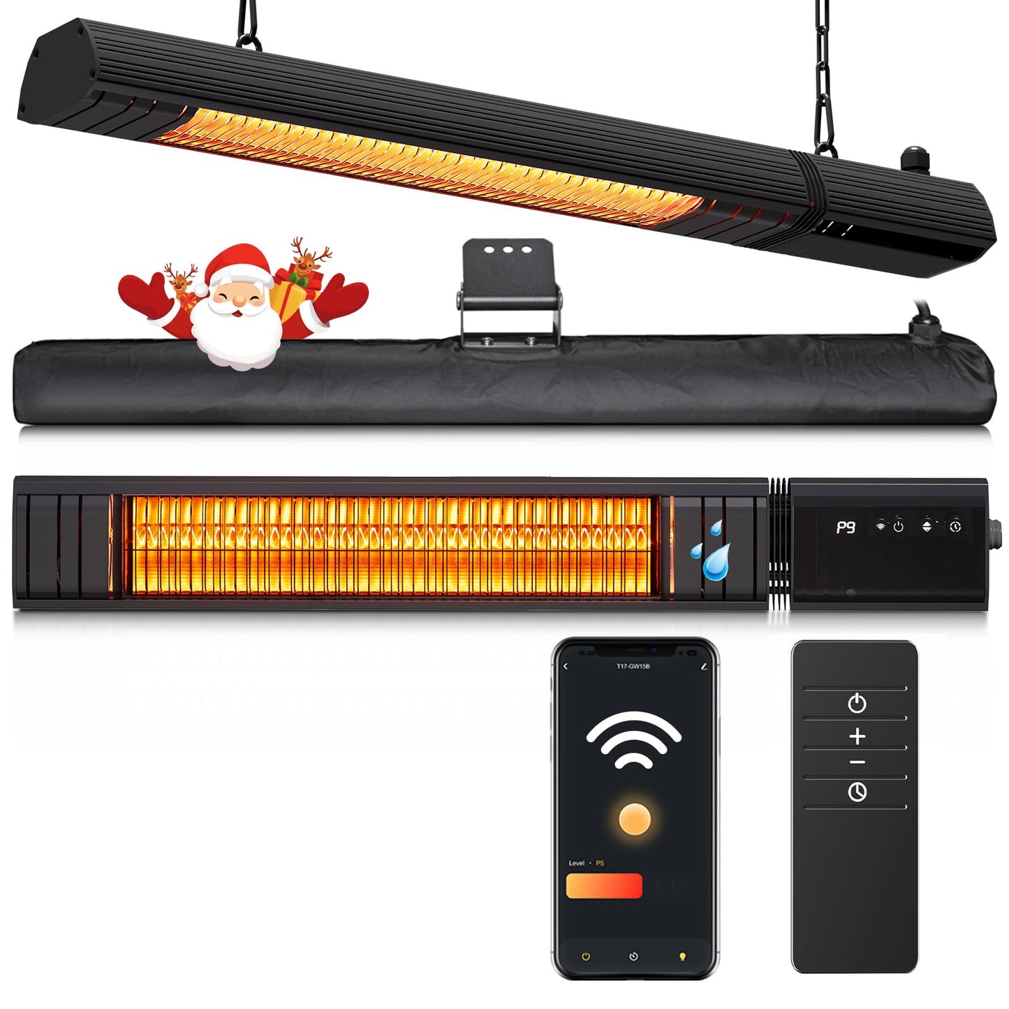 Ceiling Electric Outdoor Heater Wifi Control Wall-Mounted Hanging Patio 1500W Infrared 9 Heat Levels, 24H Timers, Carbon Fiber Tube Heating Wall Heater for Gazebo, Balcony