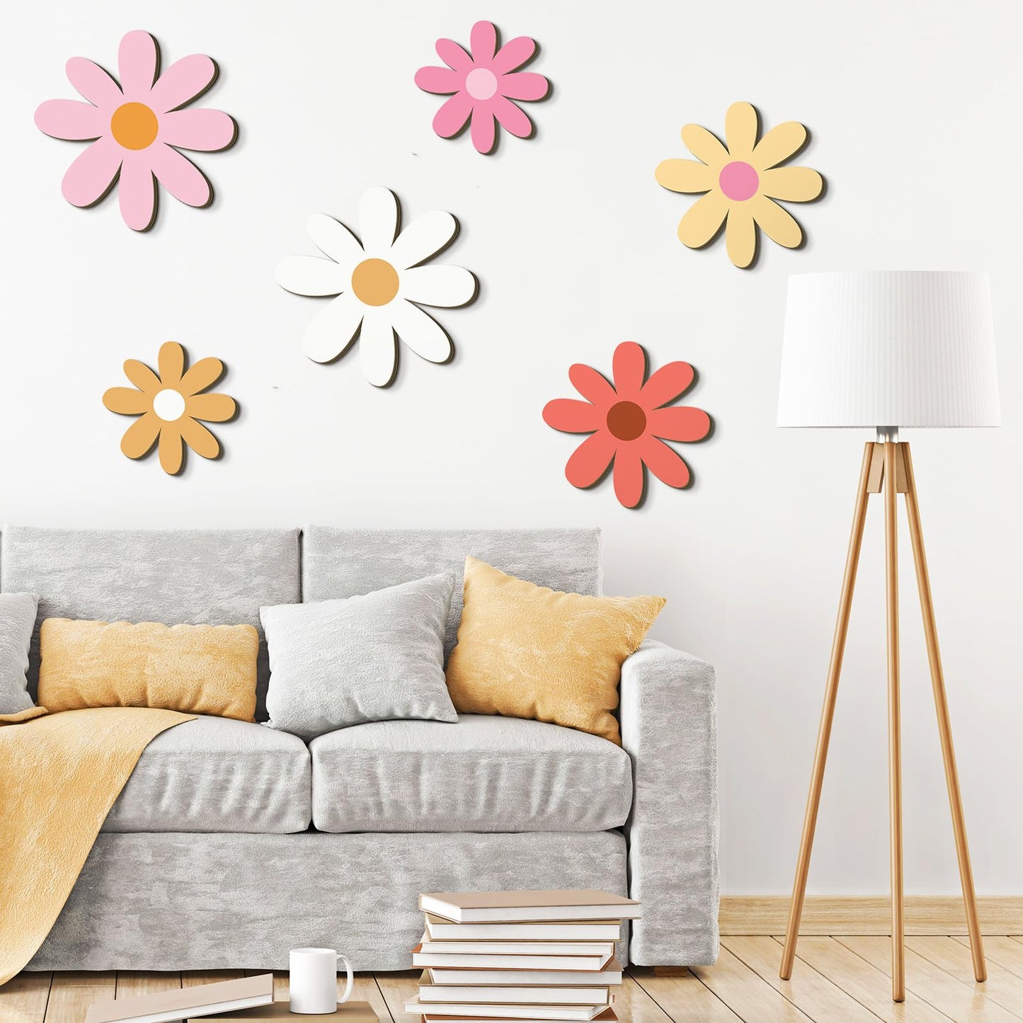 Thyle 6 Pcs Boho Daisy Wall Decor Boho Nursery Decor for Girls Natural Wall Hanging Bohemian Wooden Art Farmhouse Flower Hanging Signs for Home Office Nursery