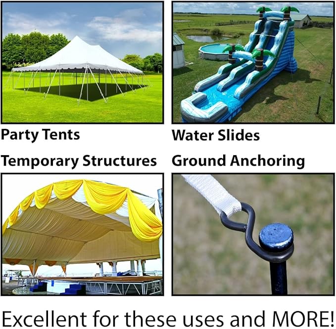 Single Head Tent Stakes - Heavy Duty Steel Tent Stakes, Versatile Ground Spikes to Anchor Commercial Inflatables, Party Tents, and Outdoor Camping Shelters, 1 x 30 Inch, 4-Pack