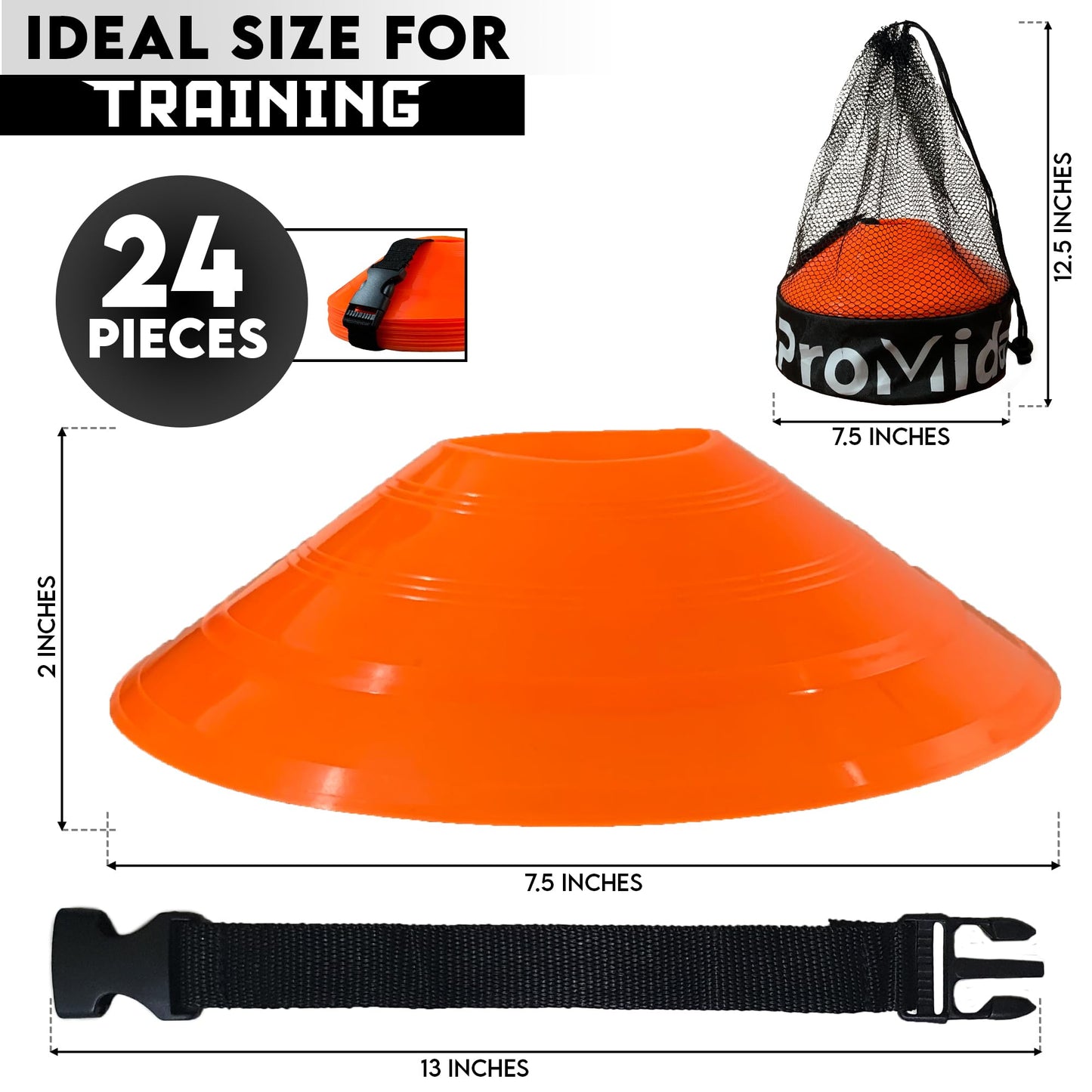 Disc Soccer Cones for Training Kids with Mesh Bag & Strap - 200/100/50/24 Small Plastic Cone for Sports Training - Flexible Conos for Soccer Practice Equipment, Basketball & Football Drills Equipment