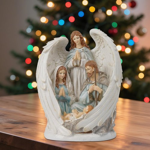 Braxio Christmas Decorations - Indoor Nativity Angel Set | Holy Family Tabletop Scene, 10x6.5x12.4 Inch