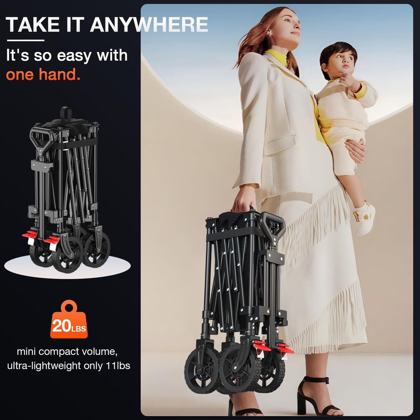 180L Large Capacity Collapsible Wagon Carts with Wheels,Foldable Wagon with 330LBS,Heavy Duty Shopping Cart,Portable Wagons Carts Foldable for Beach,Sports,Garden,Laundry,Outdoor-Black