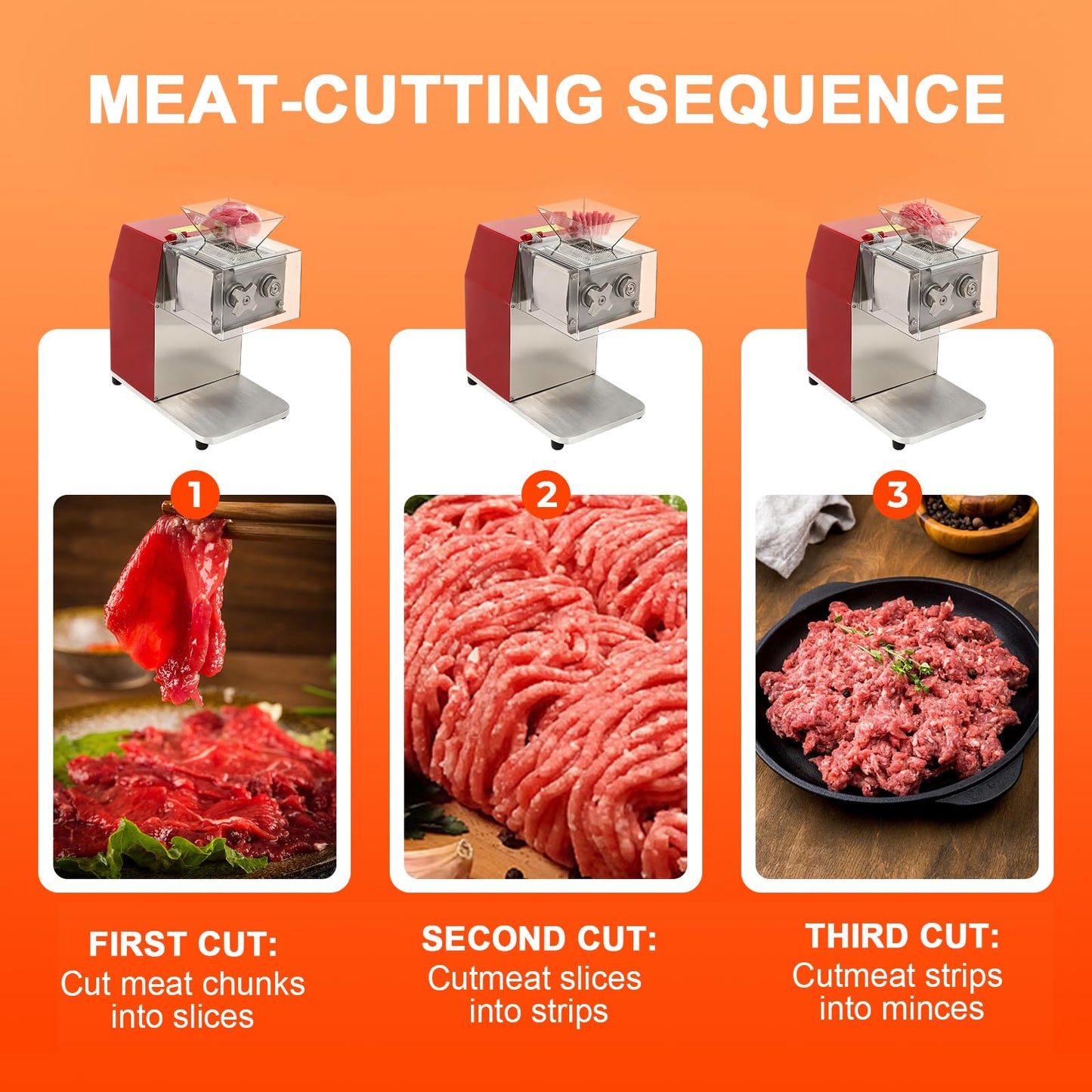 1100W Meat Cutter Machine，Commercial Meat Slicer Cutting Machine with Large Inlet 3.5mm Stainless Steel Meat Slicer Shredder for Cutting Boneless Meat Chicken Lamb Beef, Vertical Operation
