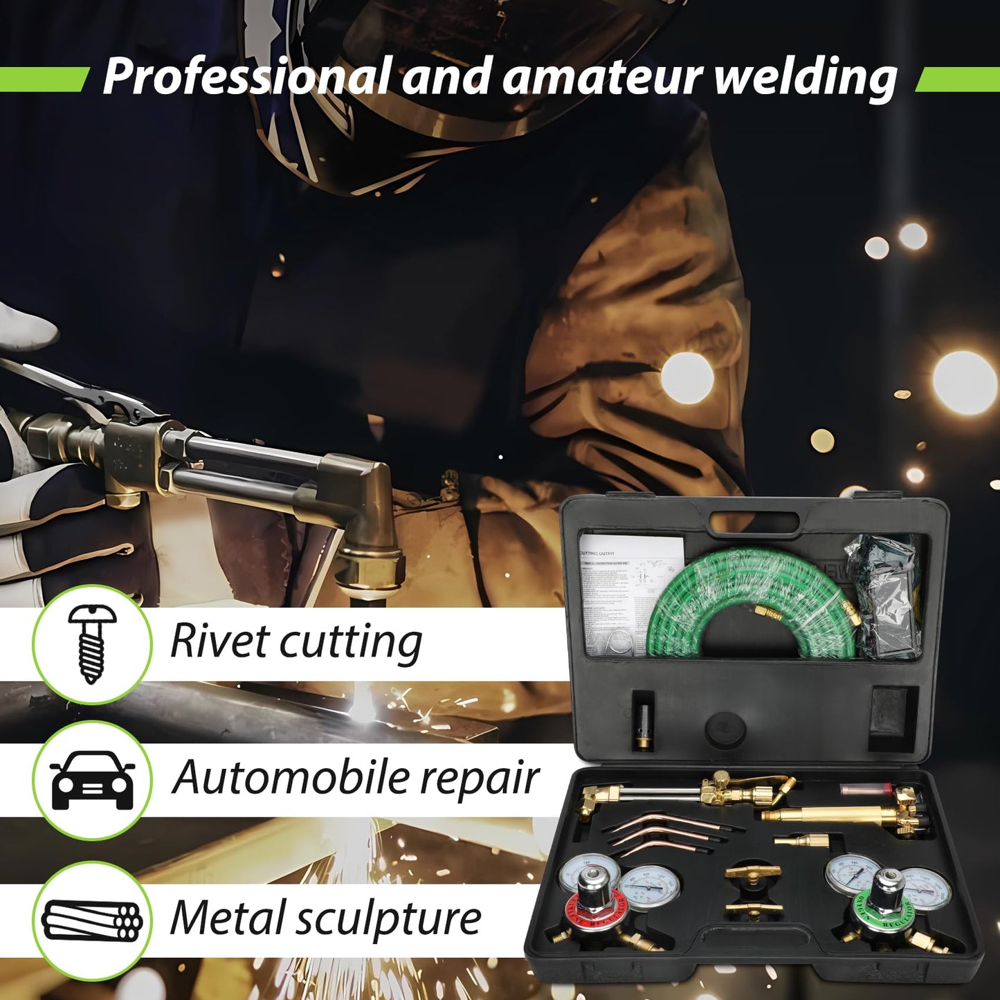 Upgraded Oxygen and Acetylene Gas Torch and Welding Kit Portable Cutting Torch Kit 17-Piece Oxygen Acetylene Torch Kit with 3 Rods and 1 Cutting Nozzle Heavy Duty Oxygen and Acetylene Torch Kit