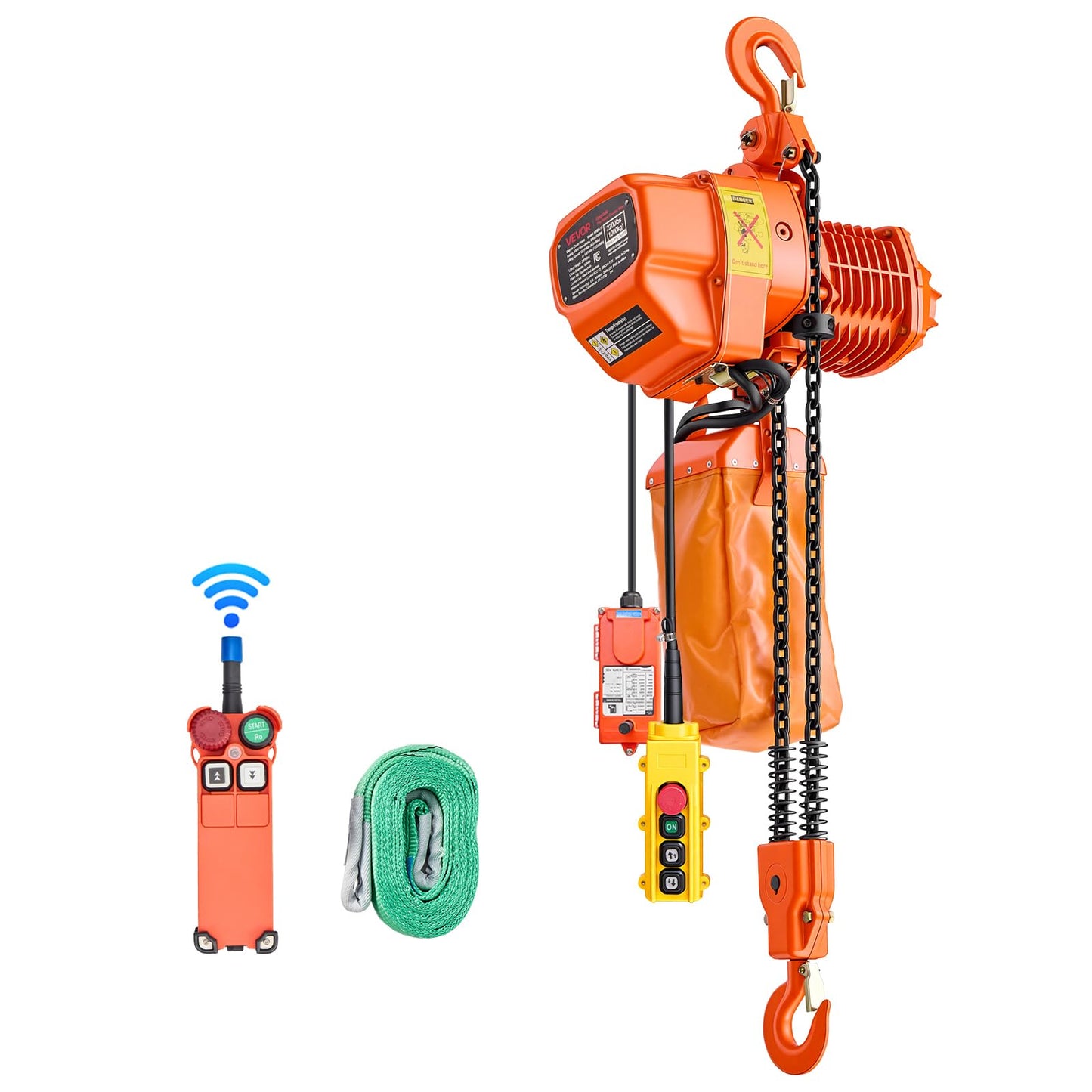 VEVOR 2200 lbs Electric Chain Hoist 2-Speed, 20 ft Lifting Height, 3-Phase 480V Overhead Crane with 328 ft Wireless & 15 ft Wired Remote Control, G80 2-Chain Hoist for Factory, Warehous, Garage