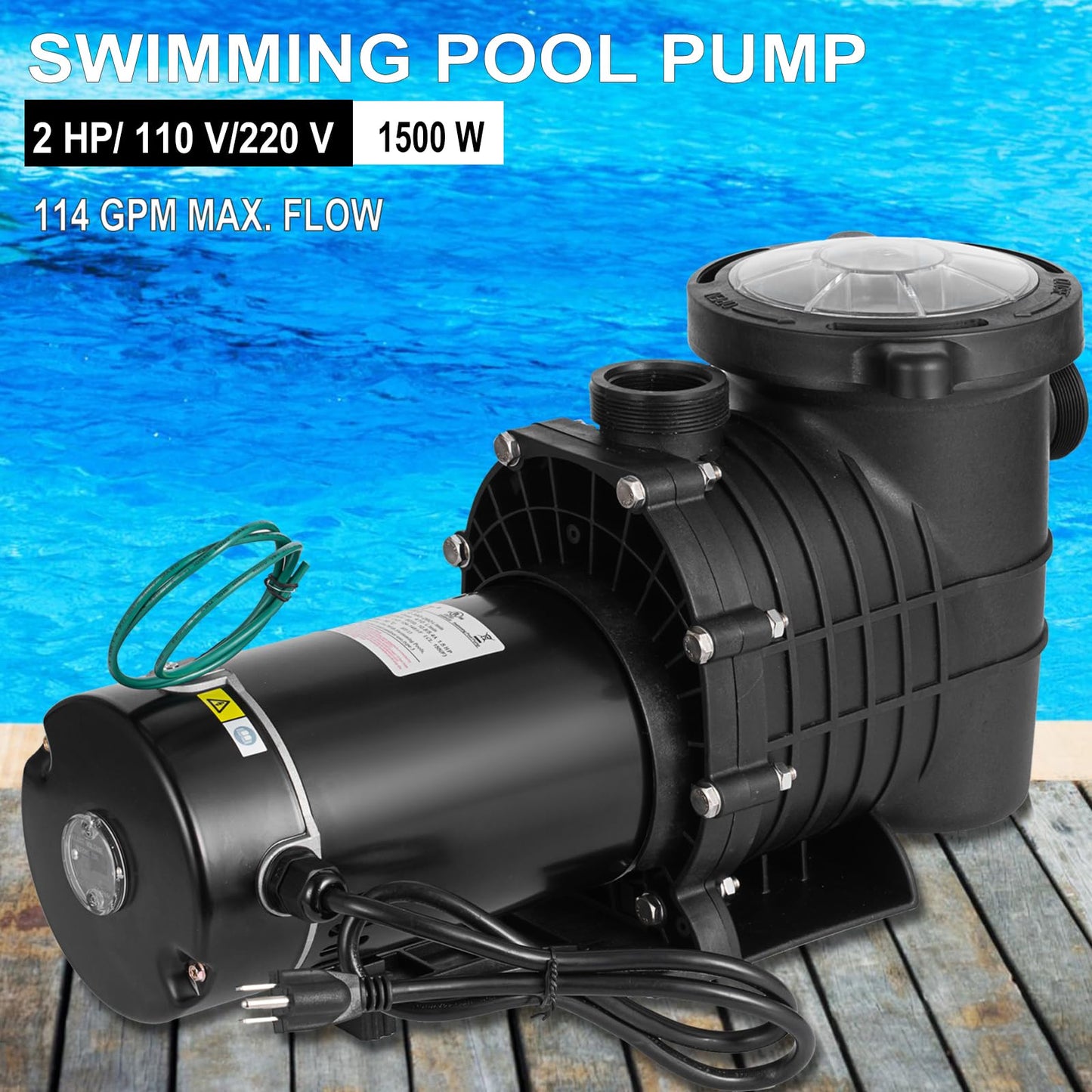 Hxgexin 2 HP Pool Pump 110 V/220 V Swimming Pool Pump 6840 GPH In/Above Ground Pool Pumps 1500 W Powerful Self Primming Pump for Residential/Commercial Pool, Spas and Hot Tubs, Landscape Fountain