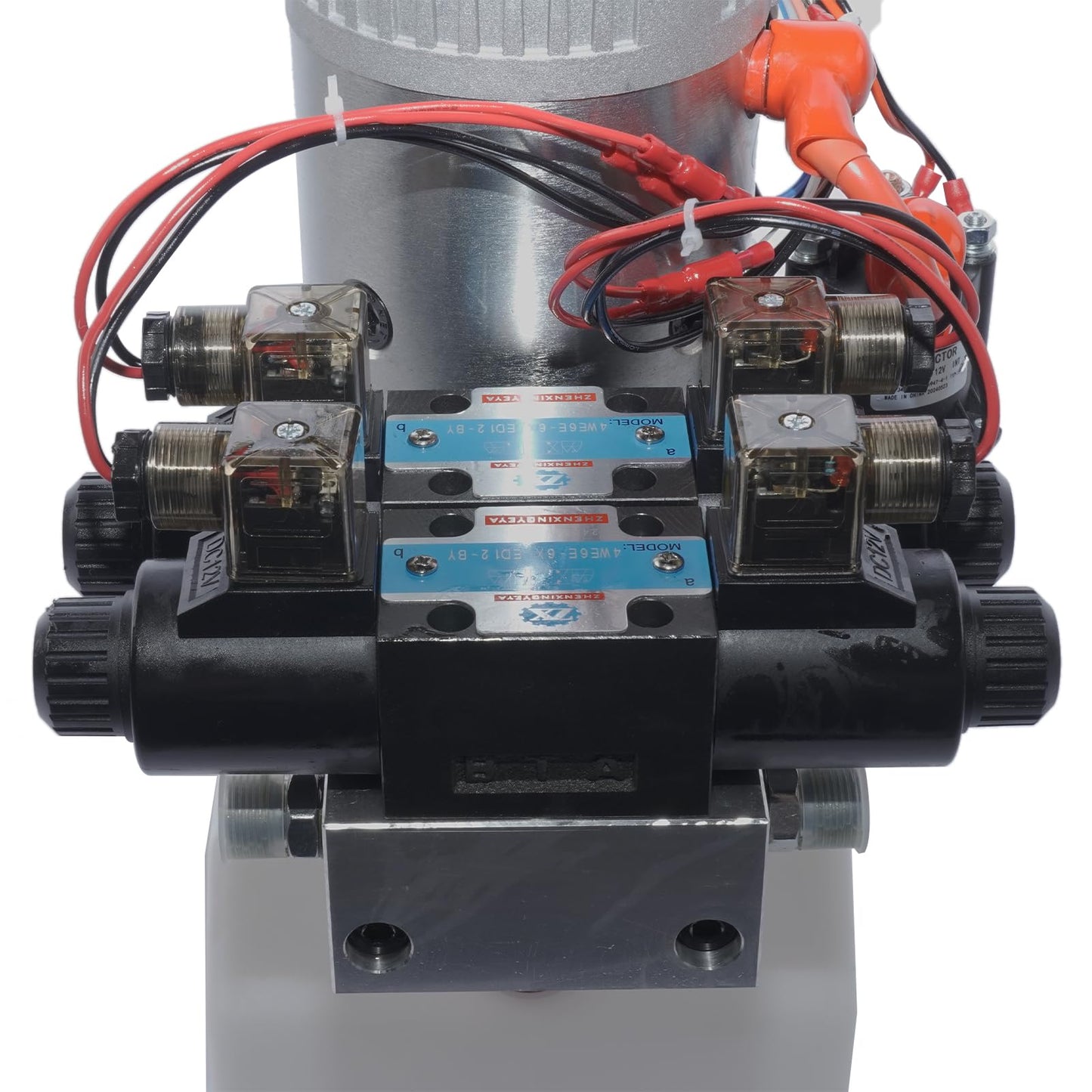 Hydraulic Pump, 4 Way Double Acting Hydraulic Power Unit, 12V DC Double Solenoid Electric Trailer Pump with 4.5 Quart Reservoir for Dump Trailer Car Lifting
