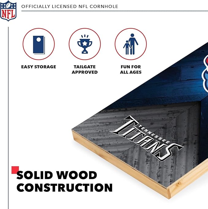 NFL Football 2' x 4' Regulation Size Solid Wood Cornhole Set with Direct Print HD Team Graphics Great Gift for Any Football Fan! Bean Bag Toss Family Outdoor Game