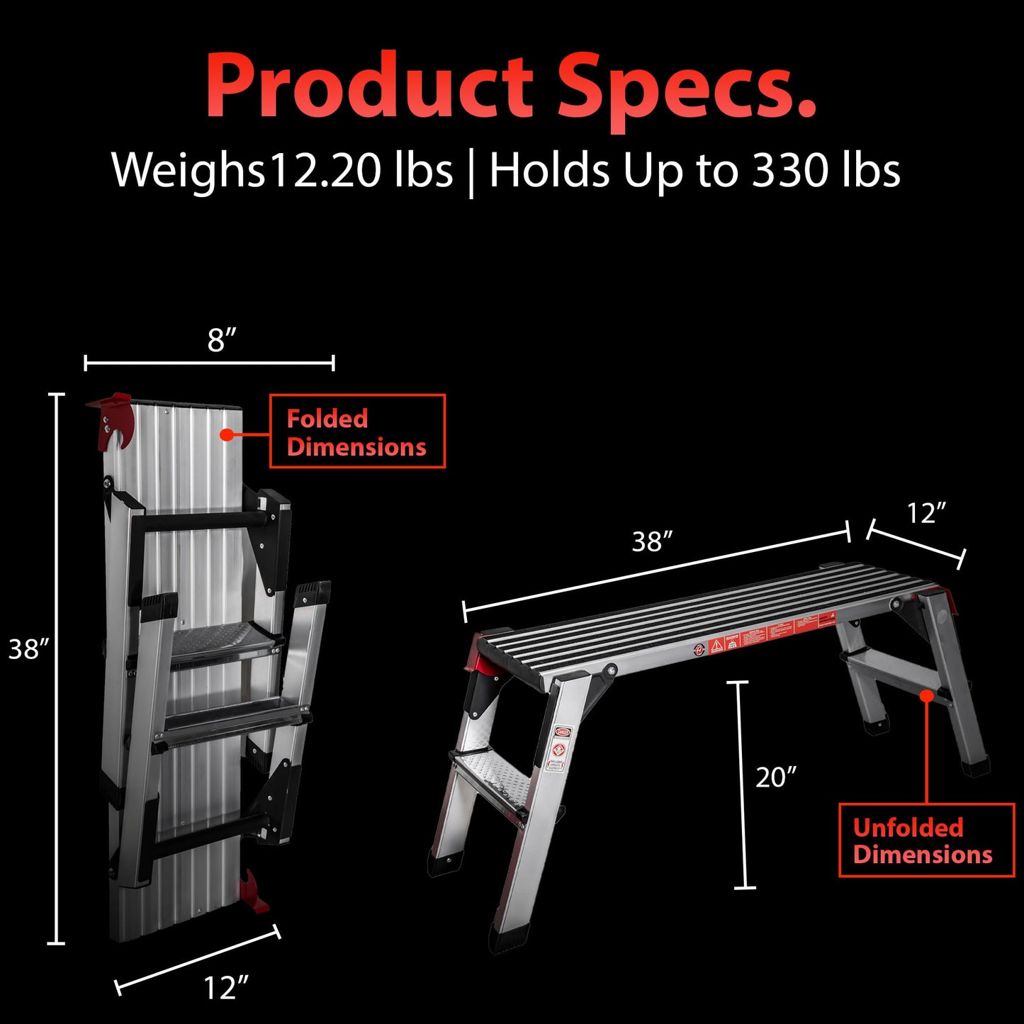 Adam's Polishes Standard Step Stool - Folding Foot Stool Ladder Or Work Bench For Auto Detailing Garage DIY Tool & Household Projects - Use During Car Wash Drying On Truck Boat or RV (38 x 12)