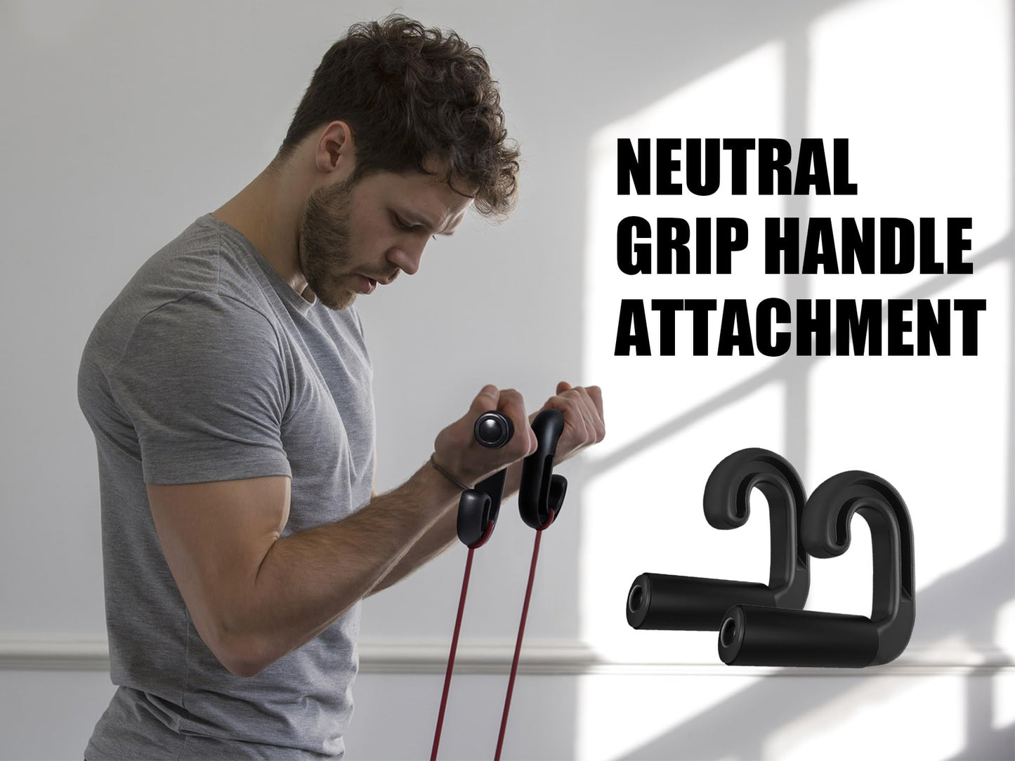 FURBBION Neutral Grip Handle Attachment, Grip Handle Attachments for Pull-up Bars, Resistance Bands, Barbells, Fitness Equipment, Gym Equipment - Black