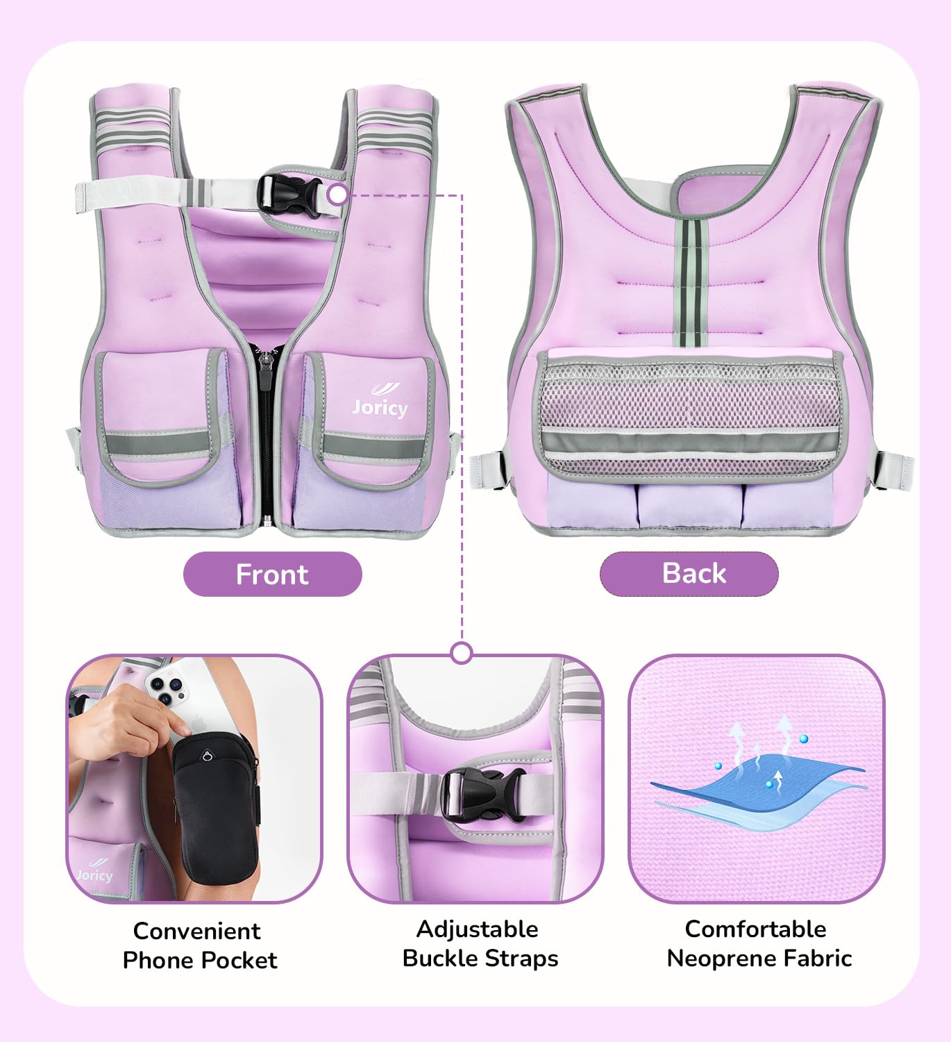 Weighted Vest Woman Adjustable Weights for Walking 5-12lbs Weight Vest Women Men with 5 Removable Weights, Weighted Vests with Zipper Rucking Vests for Running Strength Training Workout, Purple