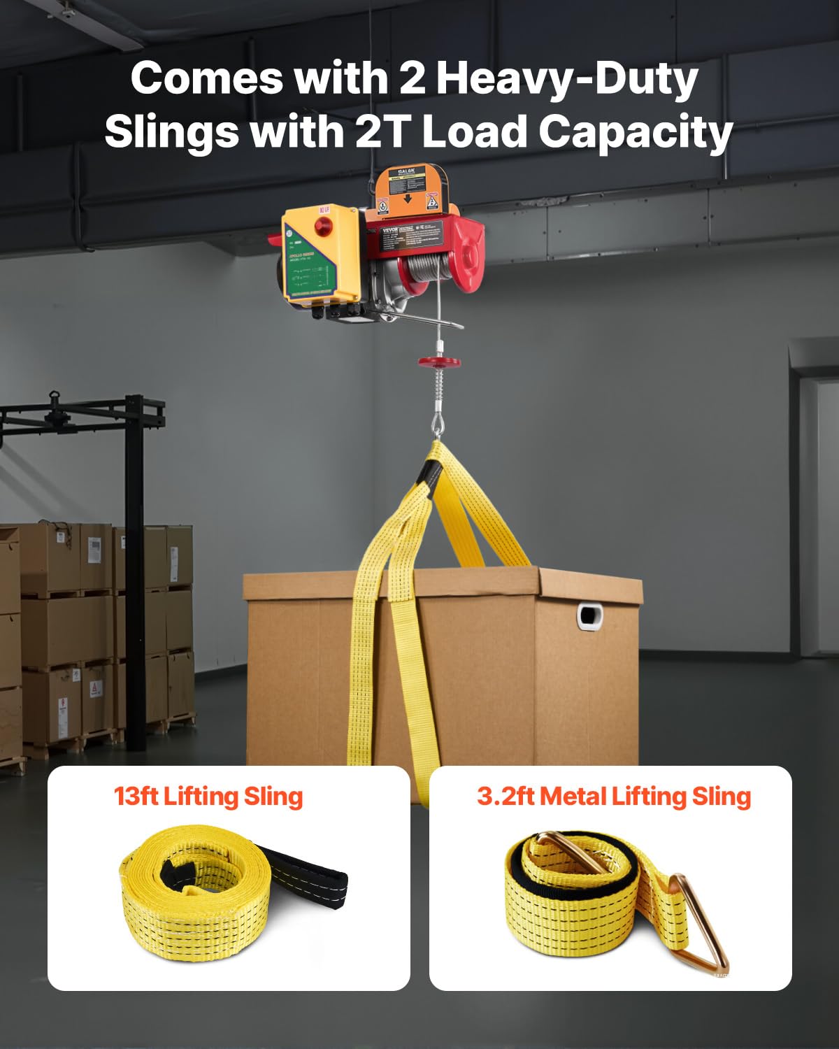 VEVOR Electric Hoist, 1760 lbs 120V Electric Winch with 328 ft Wireless Remote Control, 40 ft Single Cable Lifting Height, Single/Double Slings, Emergency Stop, Lift Hoist for Garage Warehouse Factory