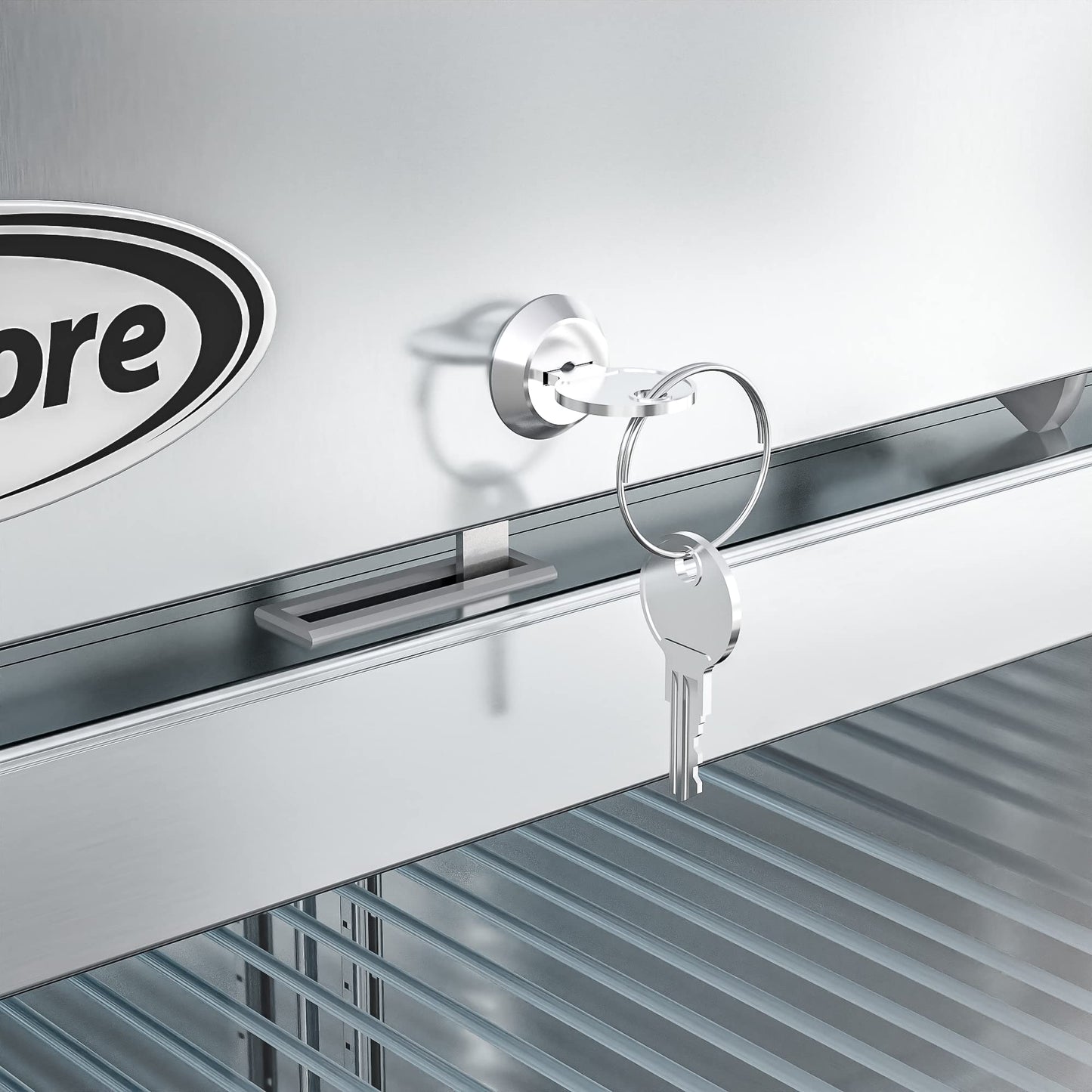 KoolMore Commercial Stainless-Steel Upright Freezer with Reach-In Self-Close Glass Door, 3 Storage Shelves, Heavy-Duty Caster Wheels, Frost-Free Temperature Control - 23 Cu.Ft [Silver] (RIF-1D-GD)