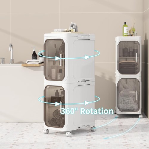 KHNR 4-Tiers Slim Bathroom Storage Cabinet, Foldable Storage Cabinets,Narrow Bathroom Storage,Movable Bathroom Storage Organizer for Small Spaces,Bathroom,Kitchen,Laundry,White