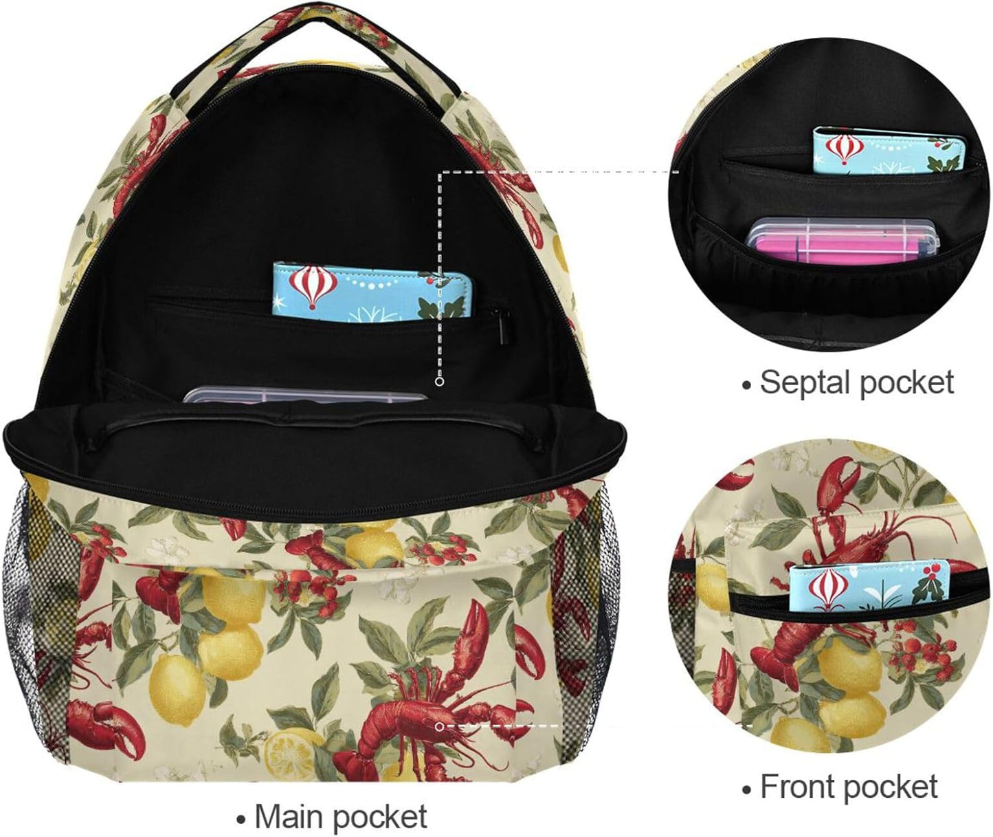 Krafig Backpacks Backpack Daypack Lobsters Lemons Leaves Boys Girls Kids School Bookbag, School Bag Travel