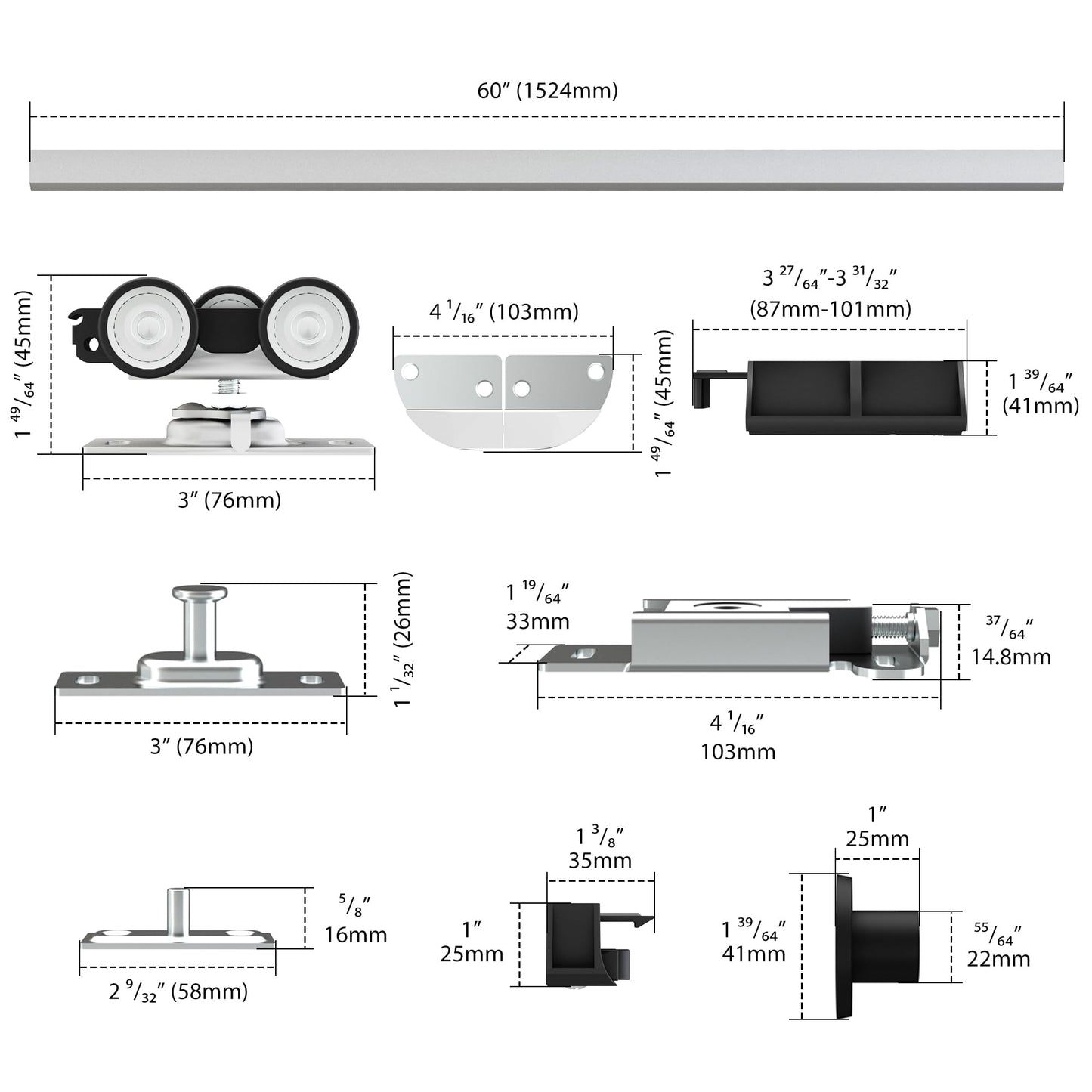 SongYung 60" Bifold Door Hardware Kit for 4 Doors,Aluminum Sliding Barn Door Hardware Top Mounted for Bathroom, Bedroom, Storeroom, Living Room