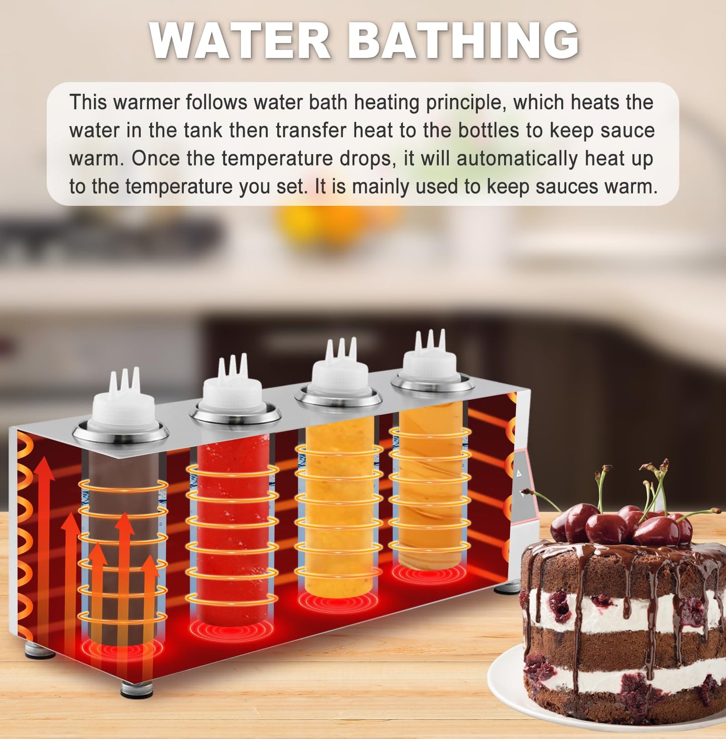 Saladulce Sauce Warmer Dispenser Sauce Bottle Warmer Nacho Cheese Warmer Dispenser with 650ml Bottles, Bottle Warmer for Cheese Hot Fudge Caramel, 86-185℉110V