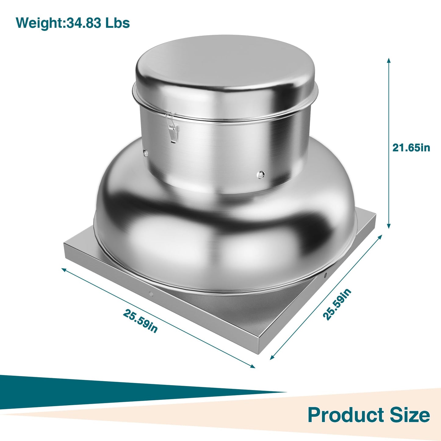 1400 CFM High Speed Direct Drive Centrifugal Roof Fan, Up Blast Mounted Exhaust Fan with High Power Motor, 25.59'' Fan Base Heavy-Duty Stainless Steel for Factory, Garage, Restaurant, Warehouse