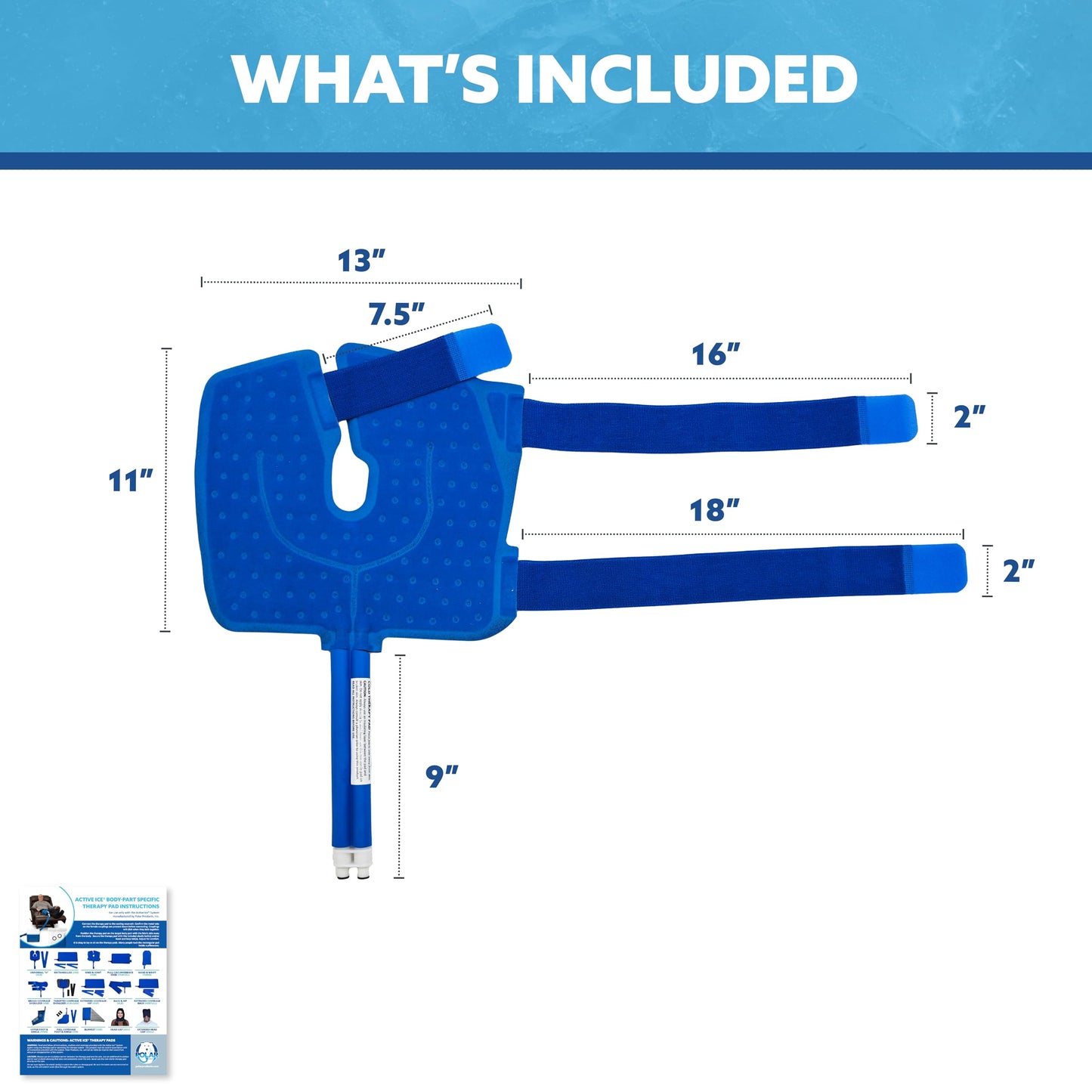 Polar Active Ice® 3 in 1 Knee, Ankle, & Elbow Therapy pad 12.5” x 10.5” with Attached Belts. Use only with The Polar Active Ice #AIS Therapy System.