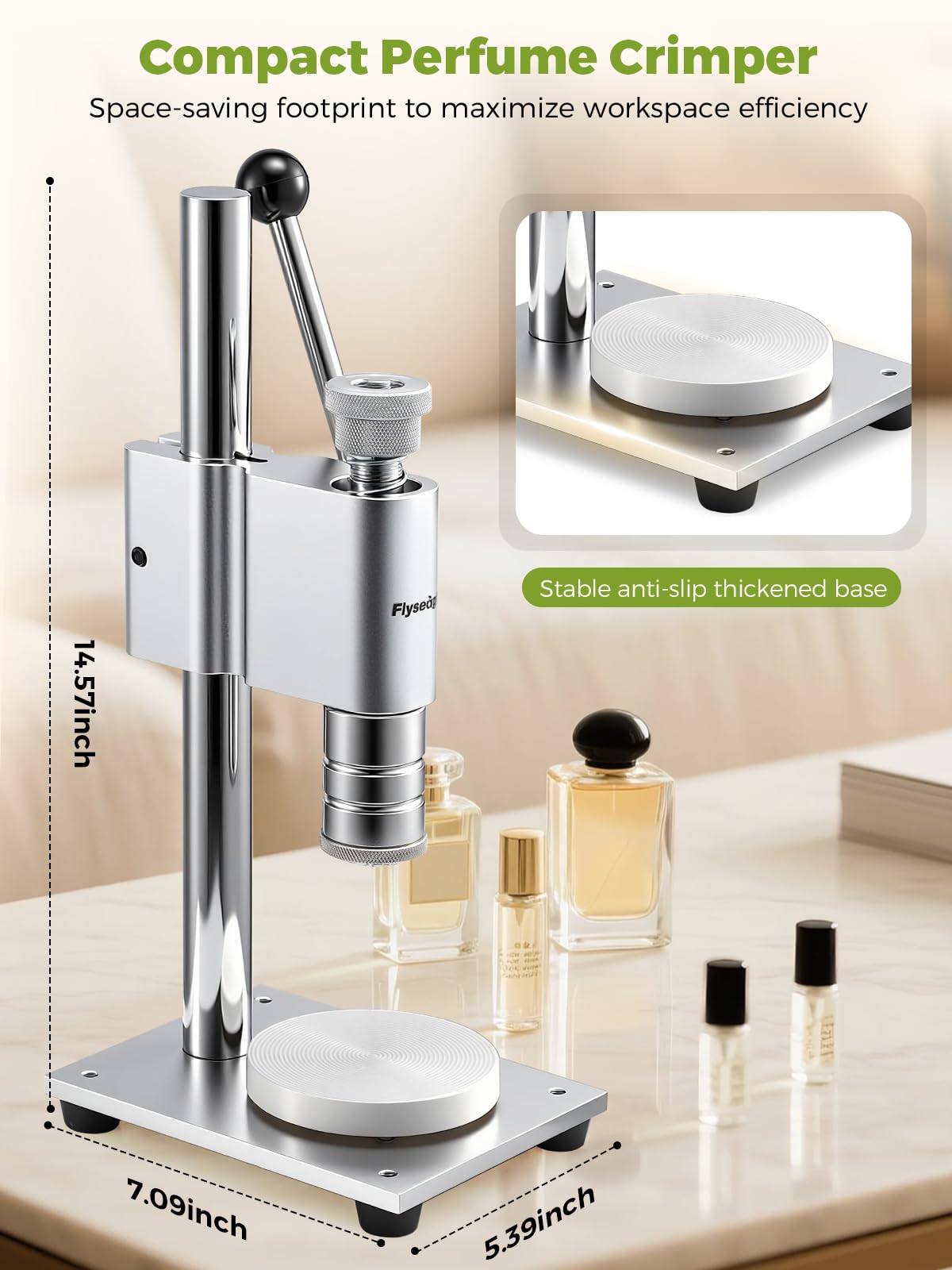 Flyseago Perfume Bottle Crimper Capper Height Adjustable Manual Desktop Perfume Bottle Crimping&Capping Machine for 15mm Bottle Caps for Sealing Vial Bottles, Sprayers