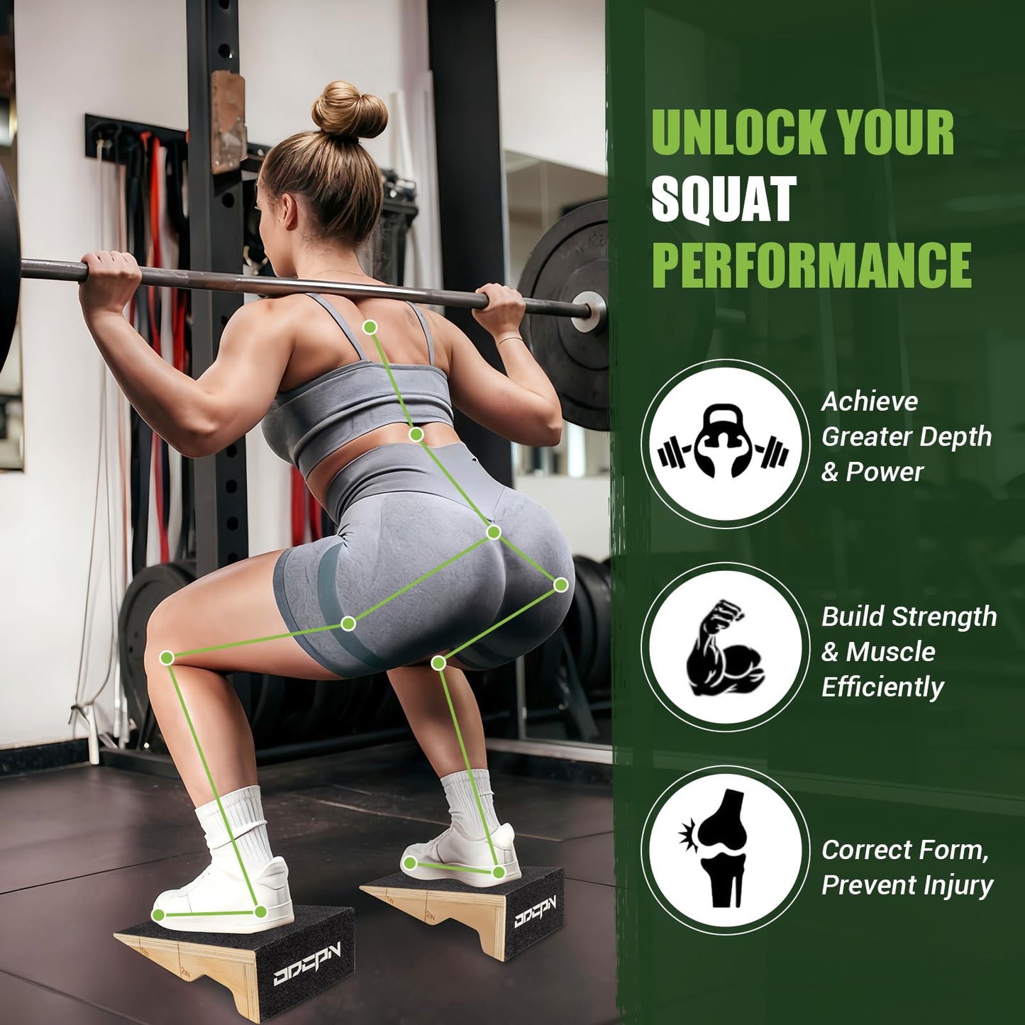 Squat Wedge Block, 2 Pcs Non-Slip Wooden Squat Wedge for Heel Elevation & Weightlifting with Training Poster & Storage, 1800 Lbs Capacity Exercise Slant Board for Calf Stretching & Ankle Mobility