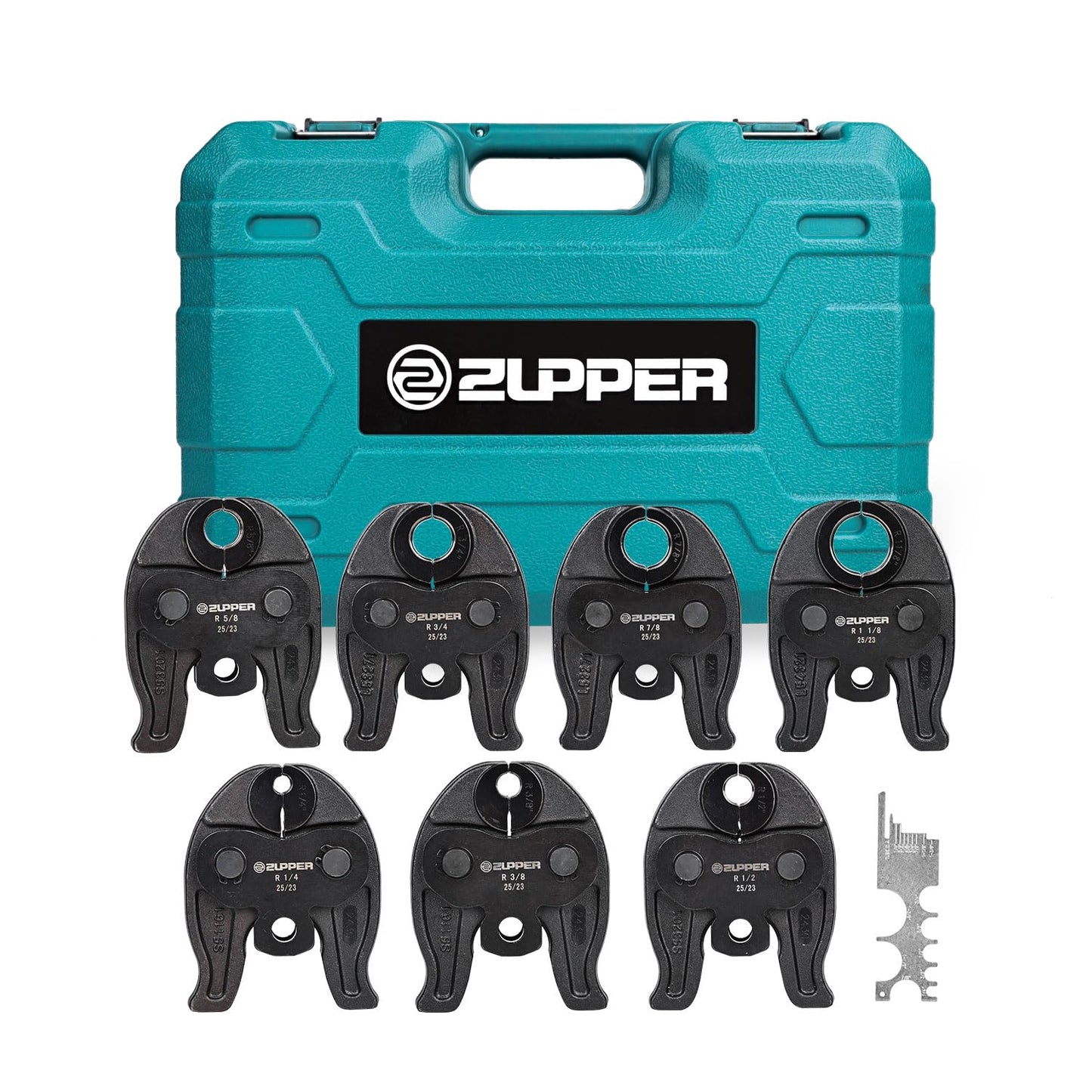 ZUPPER Press Jaws, 7PCS Pressing Jaws Kit 1/4" to 1 1/8" Suitable for RLS press fittings ACR Copper Pipes, Compatible with Compact Press Tools (24 kN / 5,400 lbs) - with Carrying Case