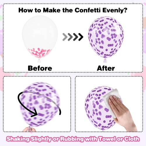 Metallic Purple Pink Balloons - 12 Inch Confetti Balloons for Girl Birthday & Baby Shower Decor