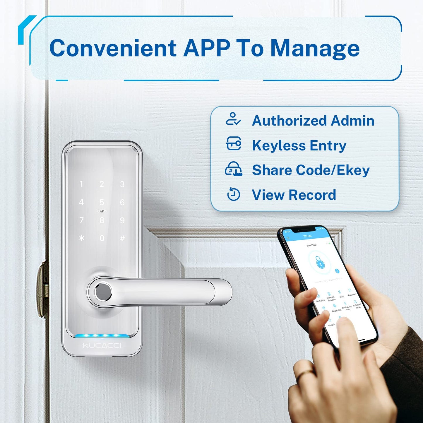 Keypad Smart Door Lock with Handle: Kucacci Keyless Entry Smart Lock for Front Door - Electronic Code for Exterior Door - Retrofit Knob Deadbolt Lock(Silver)