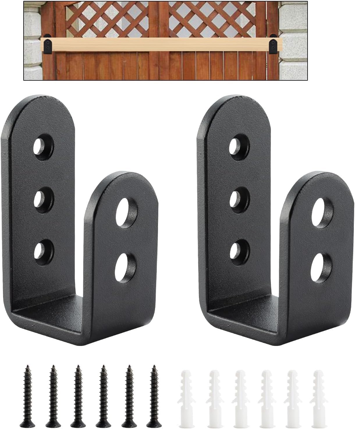 HOME MASTER HARDWARE 2×4 Door Barricade Brackets, Heavy Duty U Bracket for Indoor/Outdoor Door Security Brace Bar, Black,2 Pack