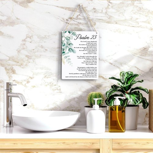 BELLOWDEER Bible Verse Wall Art - Inspirational Psalm 23 Wooden Sign for Home & Office | 8x10 Inches