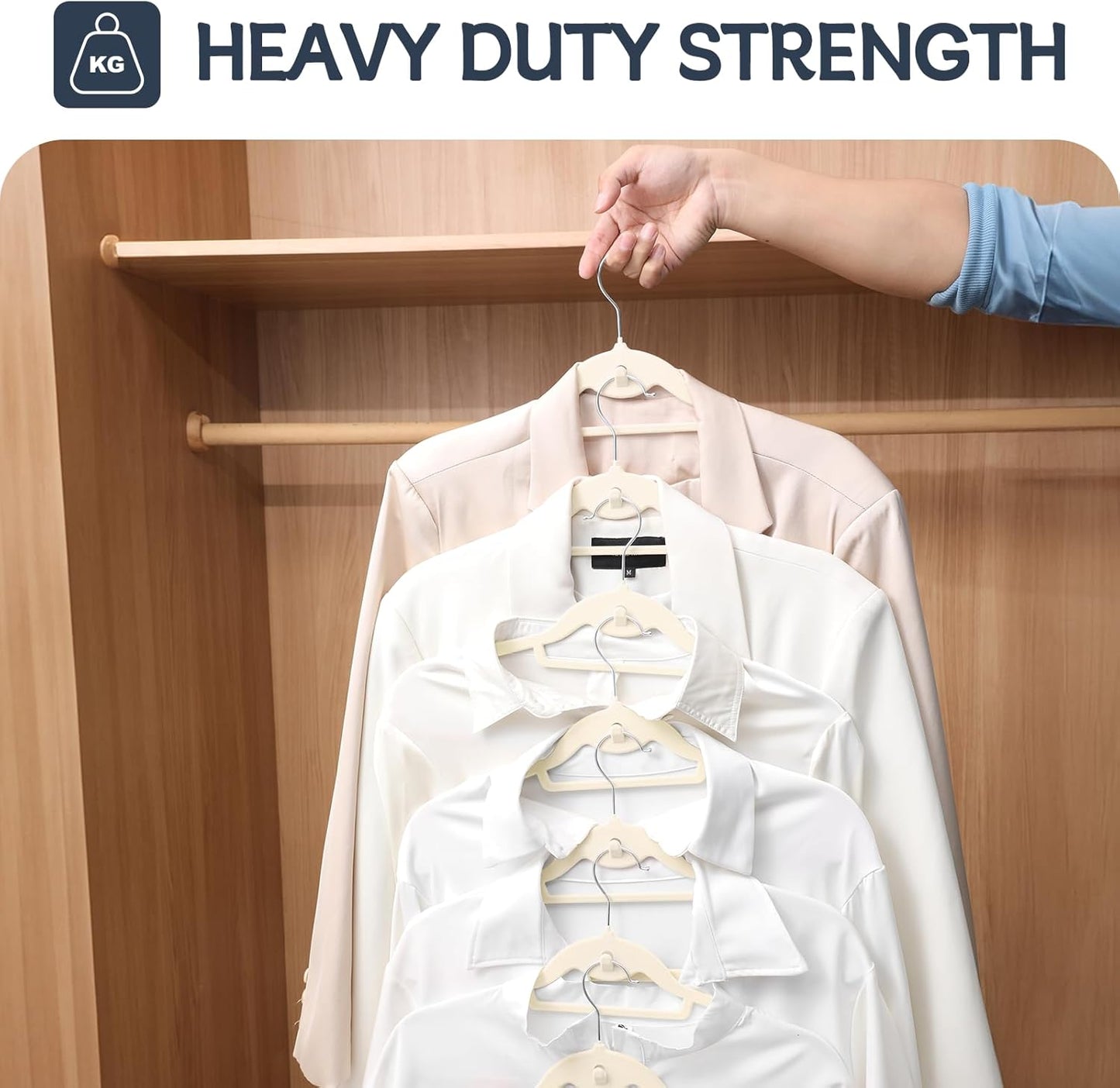 Velvet Hangers 50 Pack - Non-Slip Stackable Clothes Hangers with 360° Swivel Hooks | Ultra Thin Ivory Design