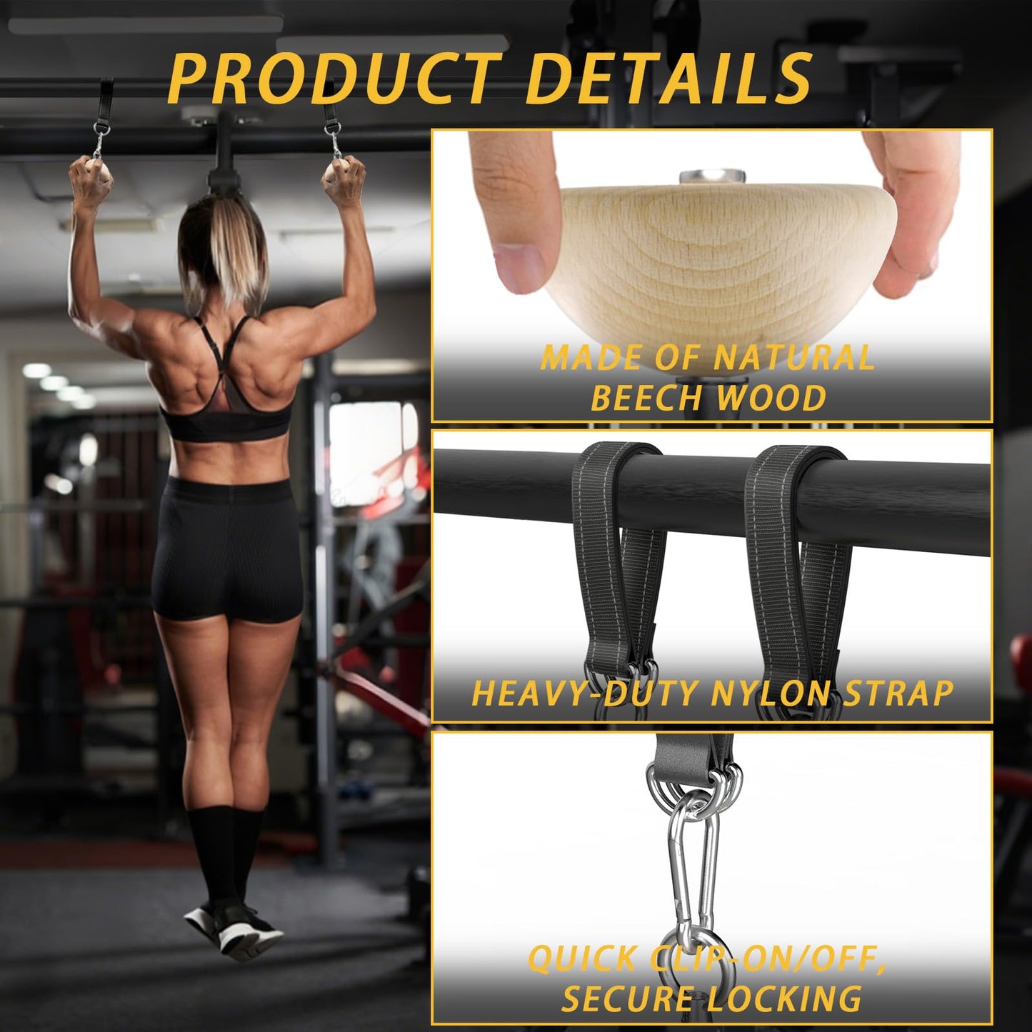 WRIST FIGHT Wooden Grip Balls for Pull-Ups – 2-in-1 Flat Top & Half-Sphere Design – Beech Wood Forearm Strength Trainer with Straps & Metal Clips – for Climbers & Athletes