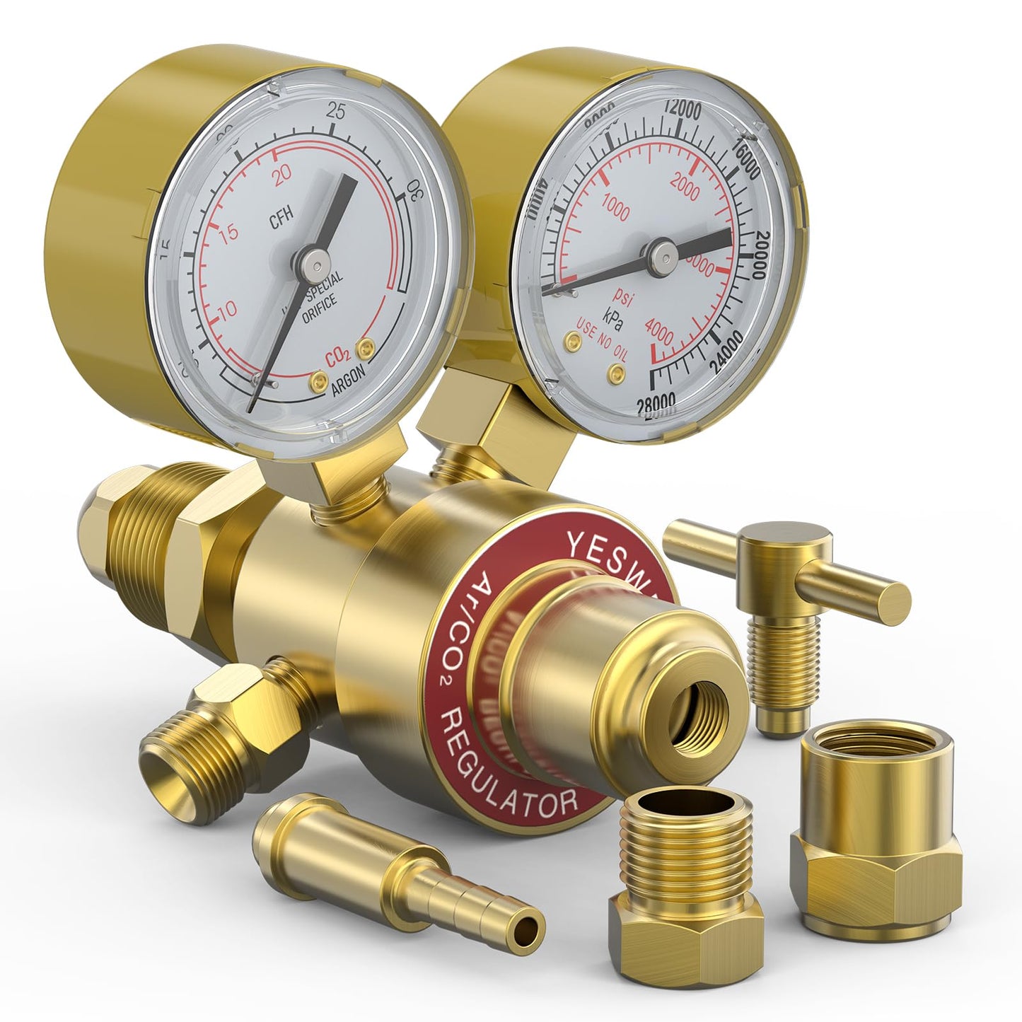 YESWELDER Argon CO2 Regulator with 8.2FT Hose 0-4000 PSI Gauges Gas Welding Regulator for MIG and TIG, CGA580 Inlet Connection