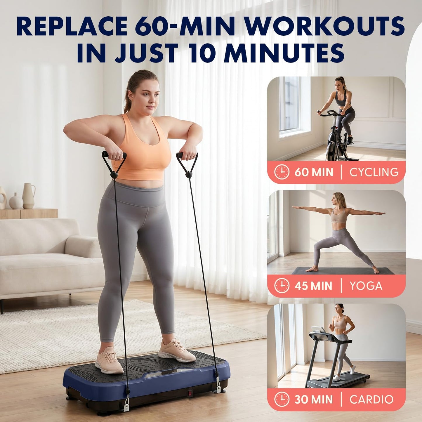 SQUATZ Vibration Plate Exercise Machine, Vibration Plate with Handles and 1-99 Speed Levels, 10 Preset Programs, Quiet Low-Impact Home Fitness Platform with Remote Control, Portable Design, Blue