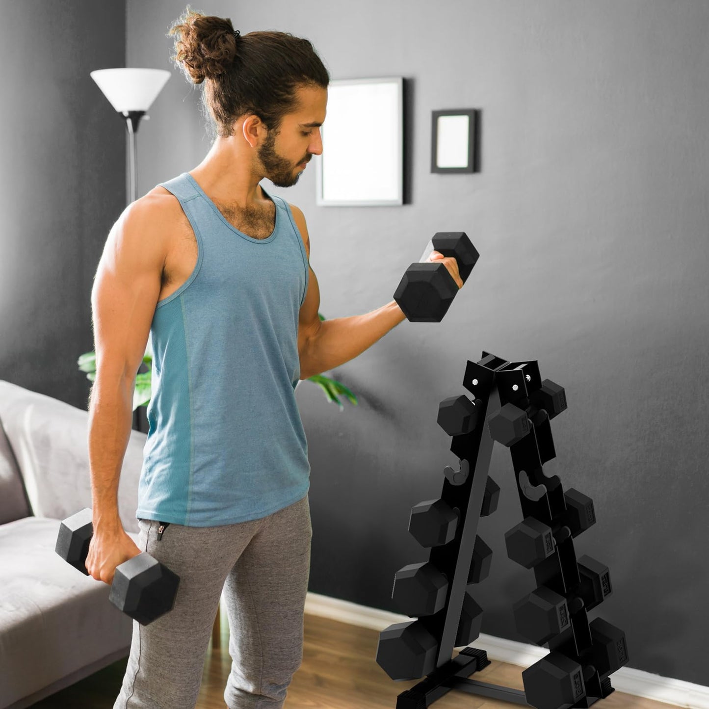 RitFit 5-780LBS Rubber Coated Hex Dumbbell Weight Set with Rack and Adjustable Weight Bench for Home Gym, Strength Training, Workouts