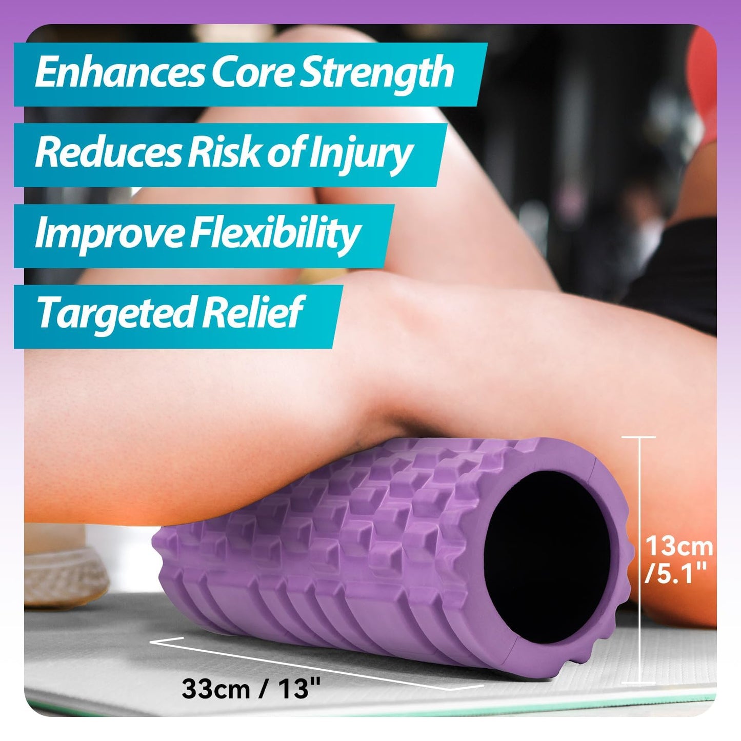 Krightlink Foam Roller for Muscle Massager, Patented 13" High Density Exercise Roller for Muscle and Myofascial Trigger Point Release, Yoga, Back Roller for Fitness, Yoga (Purple)