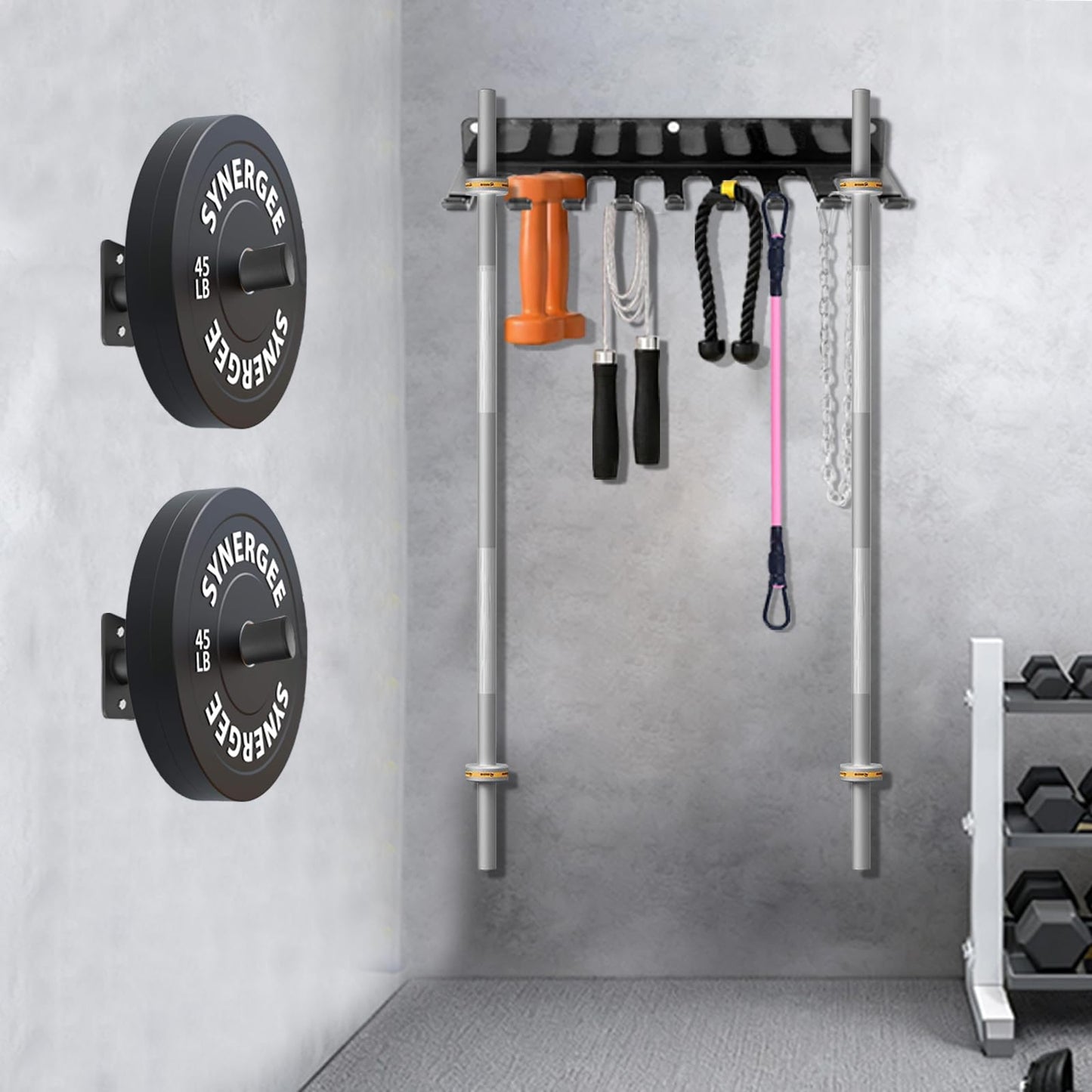 Wall-Mounted Strength Training Plate Storage Rack – Heavy Duty 2” Weight Plate Holder with Foam Padding, Bumper Plate Storage for Home Gym, Garage, and Power Rack