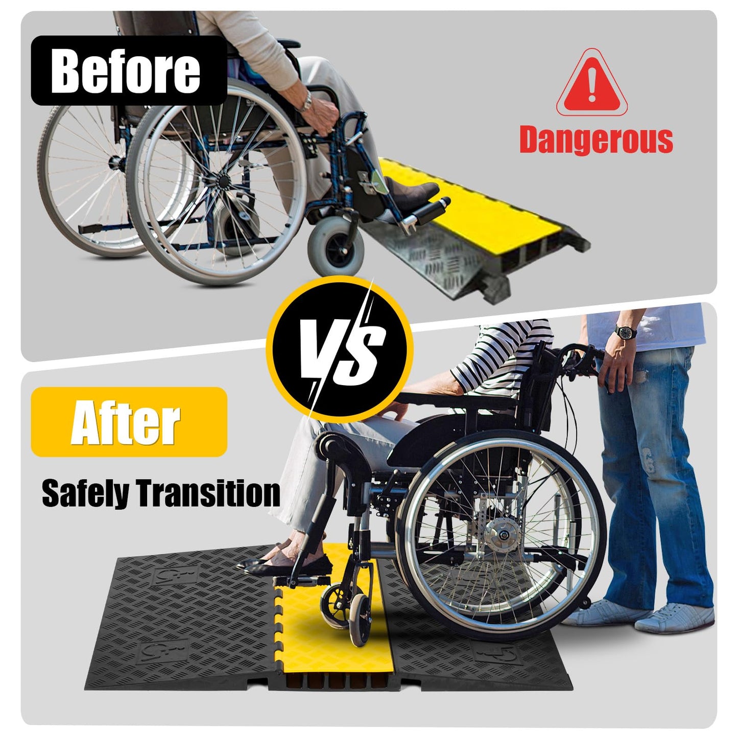 WKINGBOOM 5 Channel Rubber Cable Protector Ramp, ADA Compiant Low Profile Drive Over Cable Protector, Wire Cord Cover Ramp for Wheelchiar, Walker, Gait Trainer, Rollator, Scooter, Low Vehicles