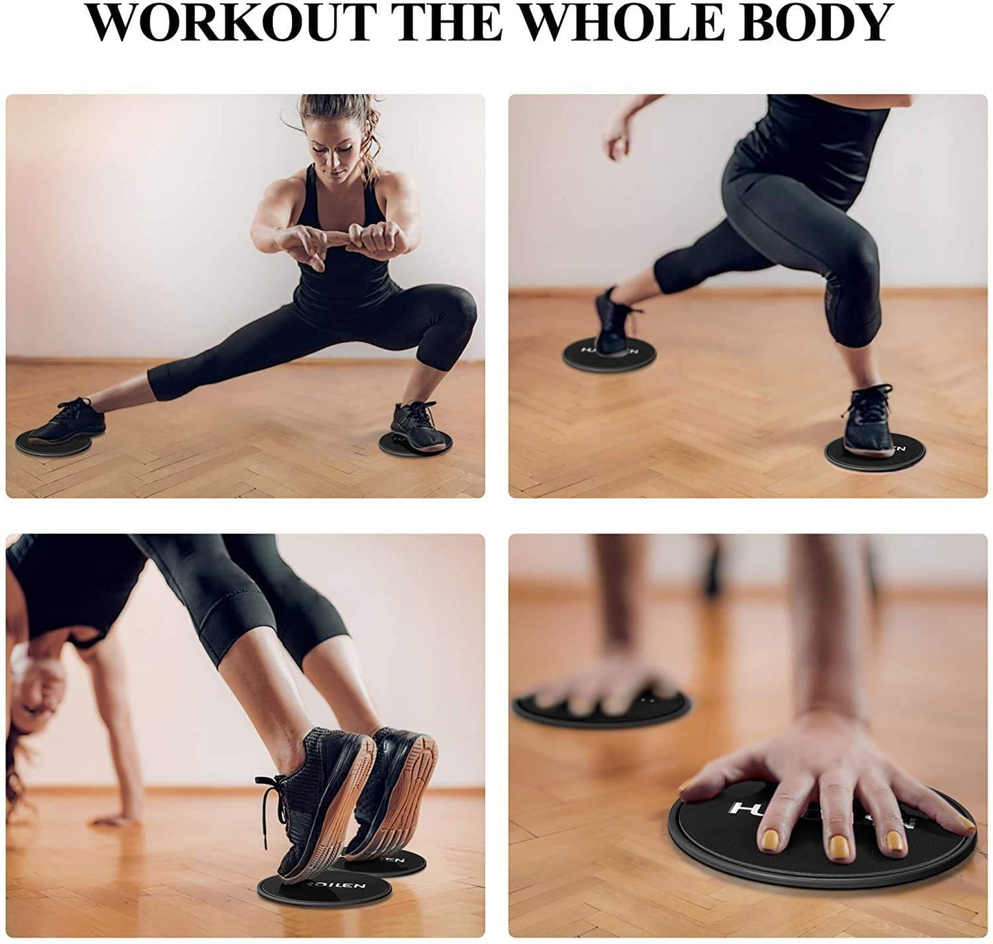 Hurdilen Core Sliders, Exercise Gliding Discs Dual Sided Use on Carpet and Hardwood Floors, Lightweight and Perfect Fitness Apparatus for Training Abdominal Core Strength (Dark Black)