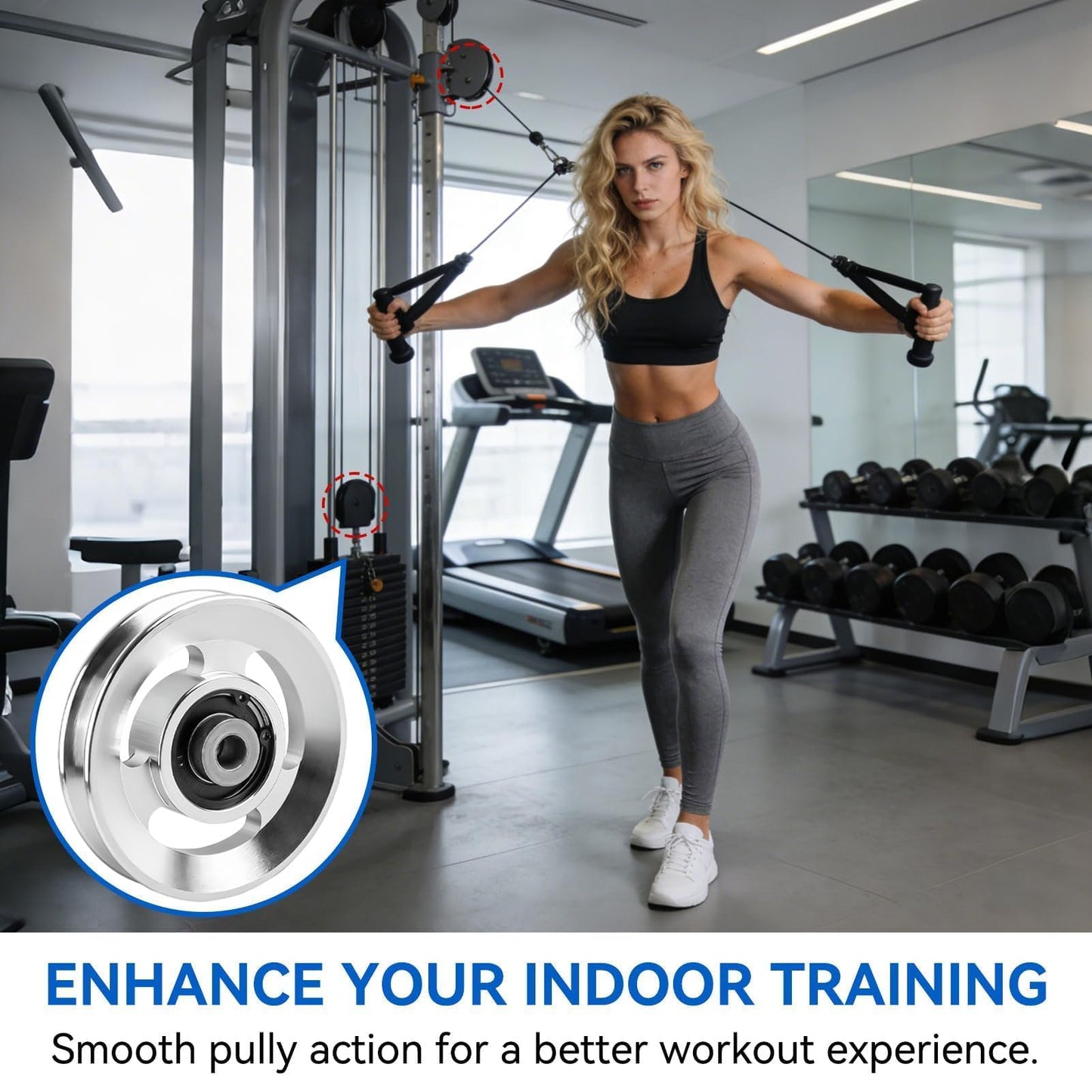 Frdhee 6PCS Aluminum Pulley Wheels for Home Gym, 90mm Universal Bearing Pulley Wheels for Home Gym Equipment Exercise Machine Pulldown Attachments Cable Machines Garage Doors (90mm Diameter)