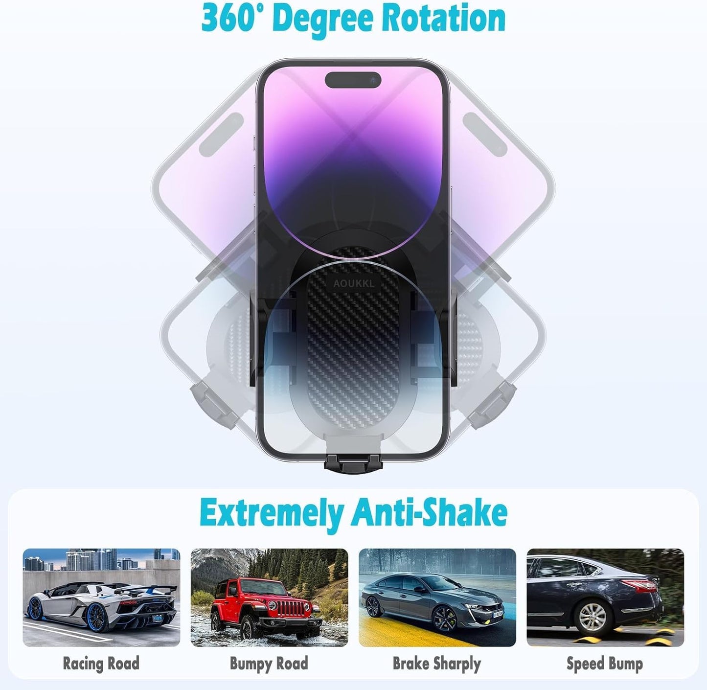 AOUKKL 2021-2025 4-7 Phones,360 Car Phone Holder Fits for Toyota Sienna Accessories,Thick Cases Friendly,Cell Phone